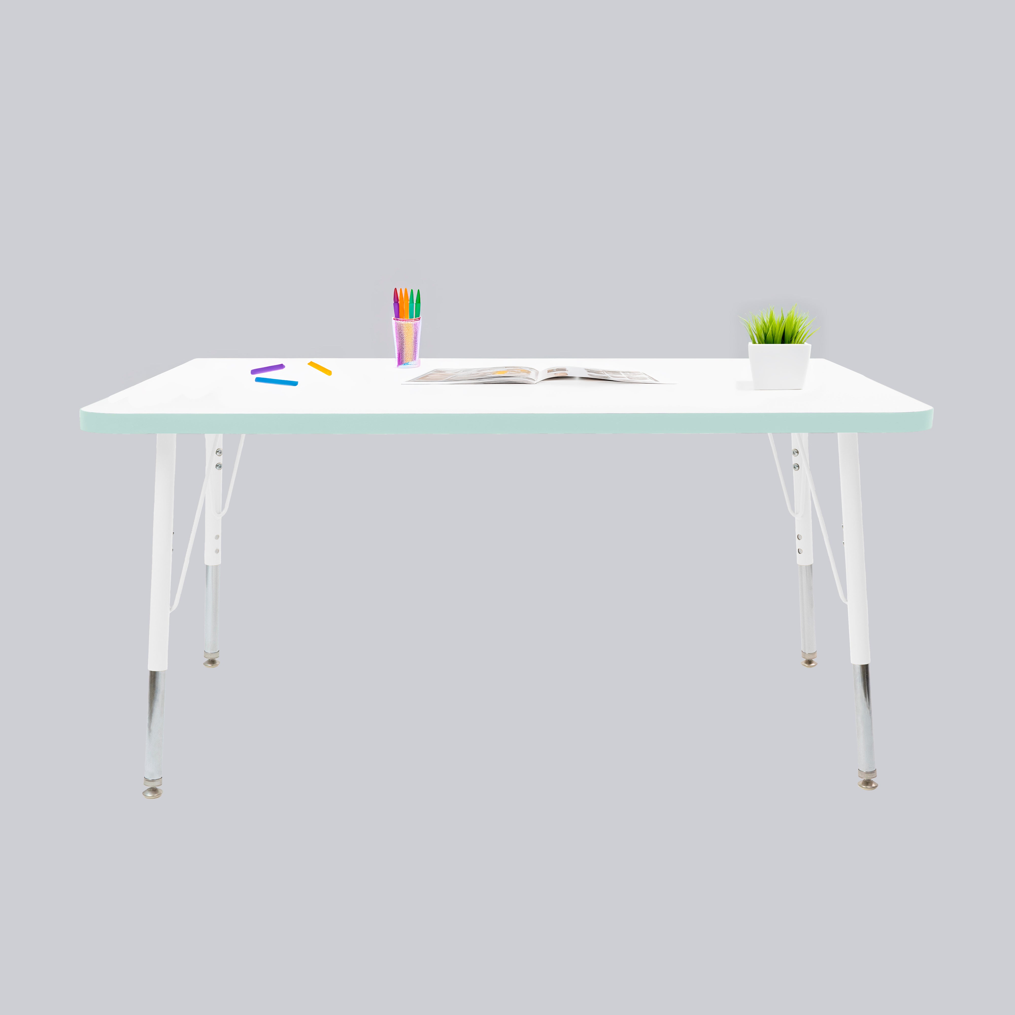 30" x 48" Rectangle Thermofused Activity Table with Adjustable Standard Swivel Glide Legs - White/Seafoam/White