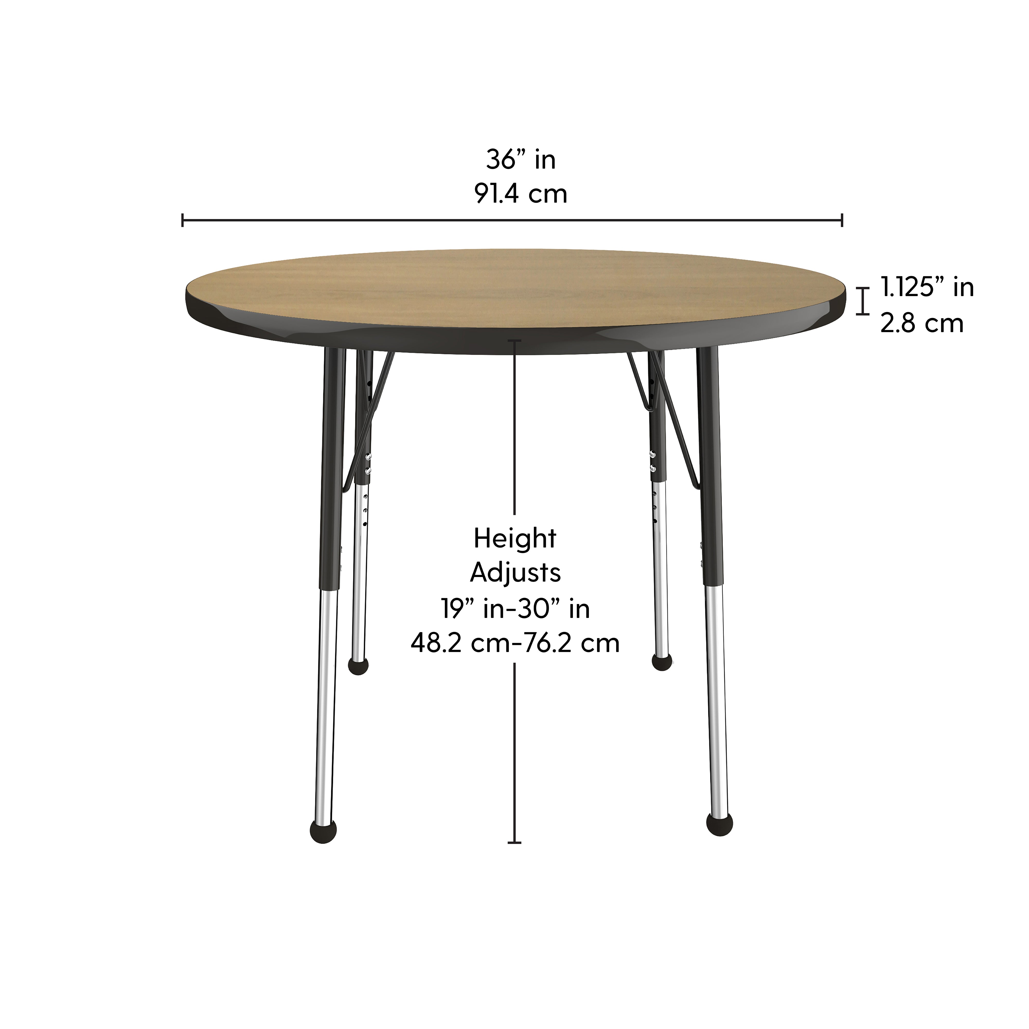 36" Round T-Molding Activity Table with Adjustable Standard Ball Glide Legs - Pasadena Oak/Black