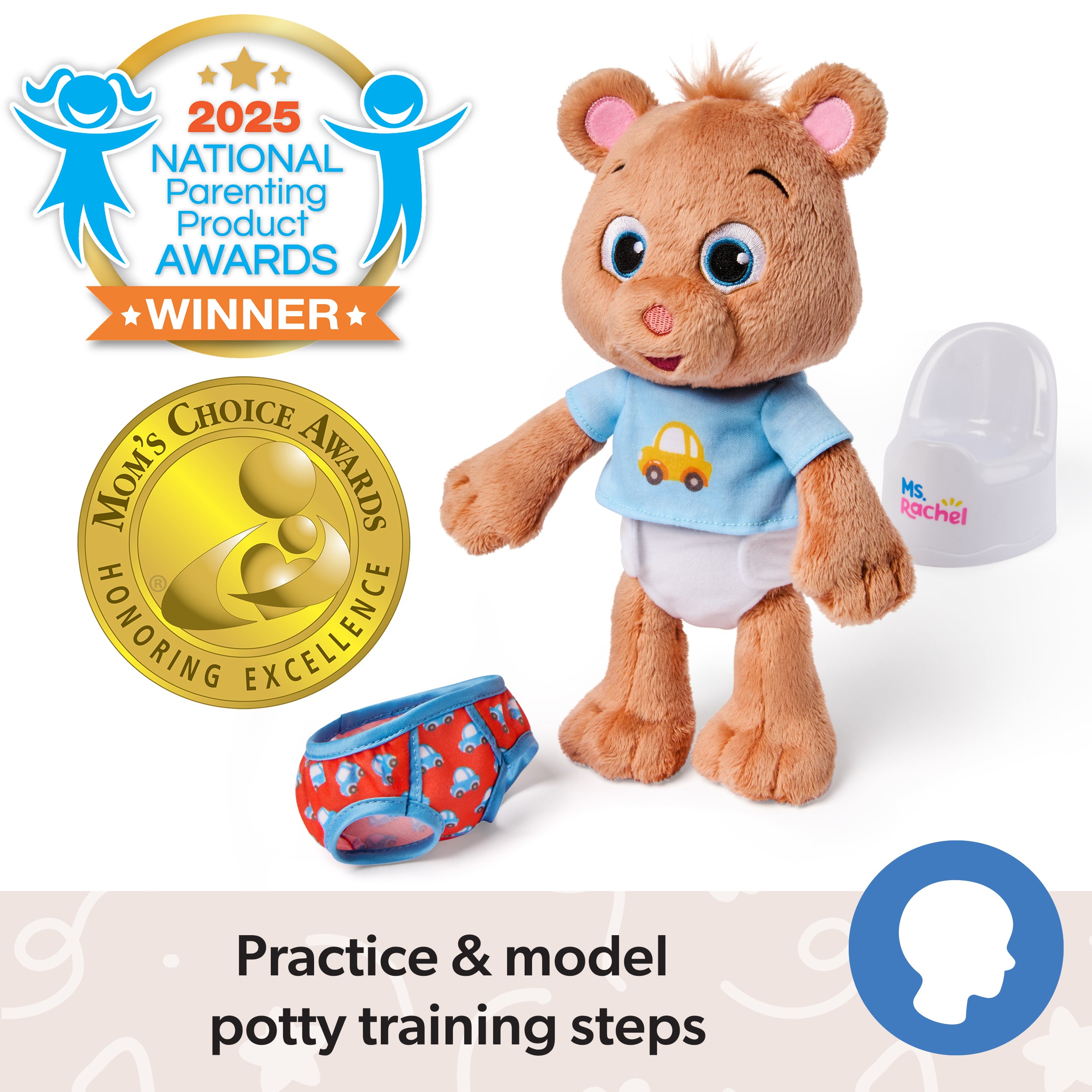 Ms. Rachel Potty Time with Bean, 11” Plush Teddy Bear with Play Toilet & Accessories, Toddler Toys for Girls & Boys for Ages 18 Months to 3+