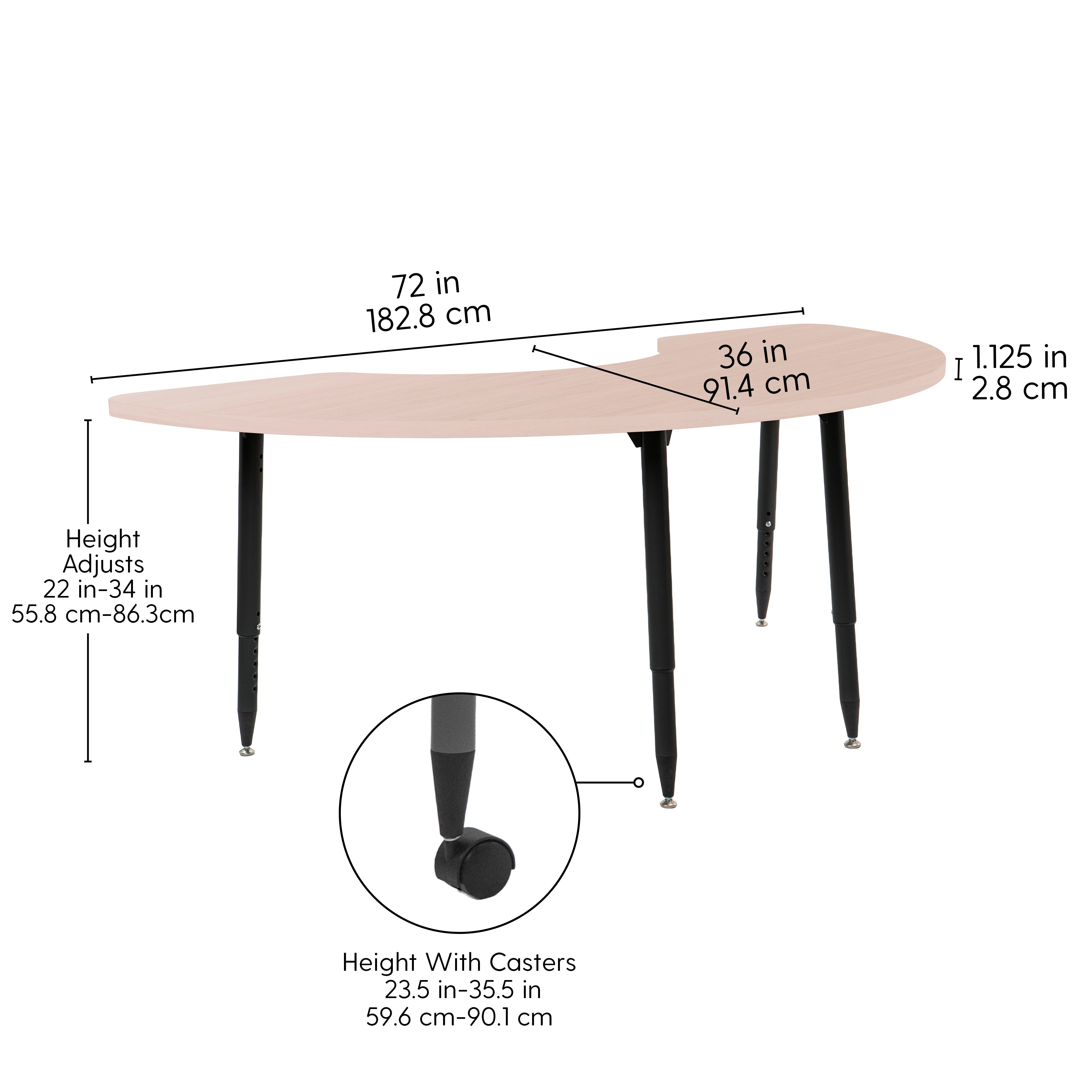 Adapte 36" x 72" Half Moon Woodgrain Activity Table with Adjustable Tapered Legs - Asian Sand/Black