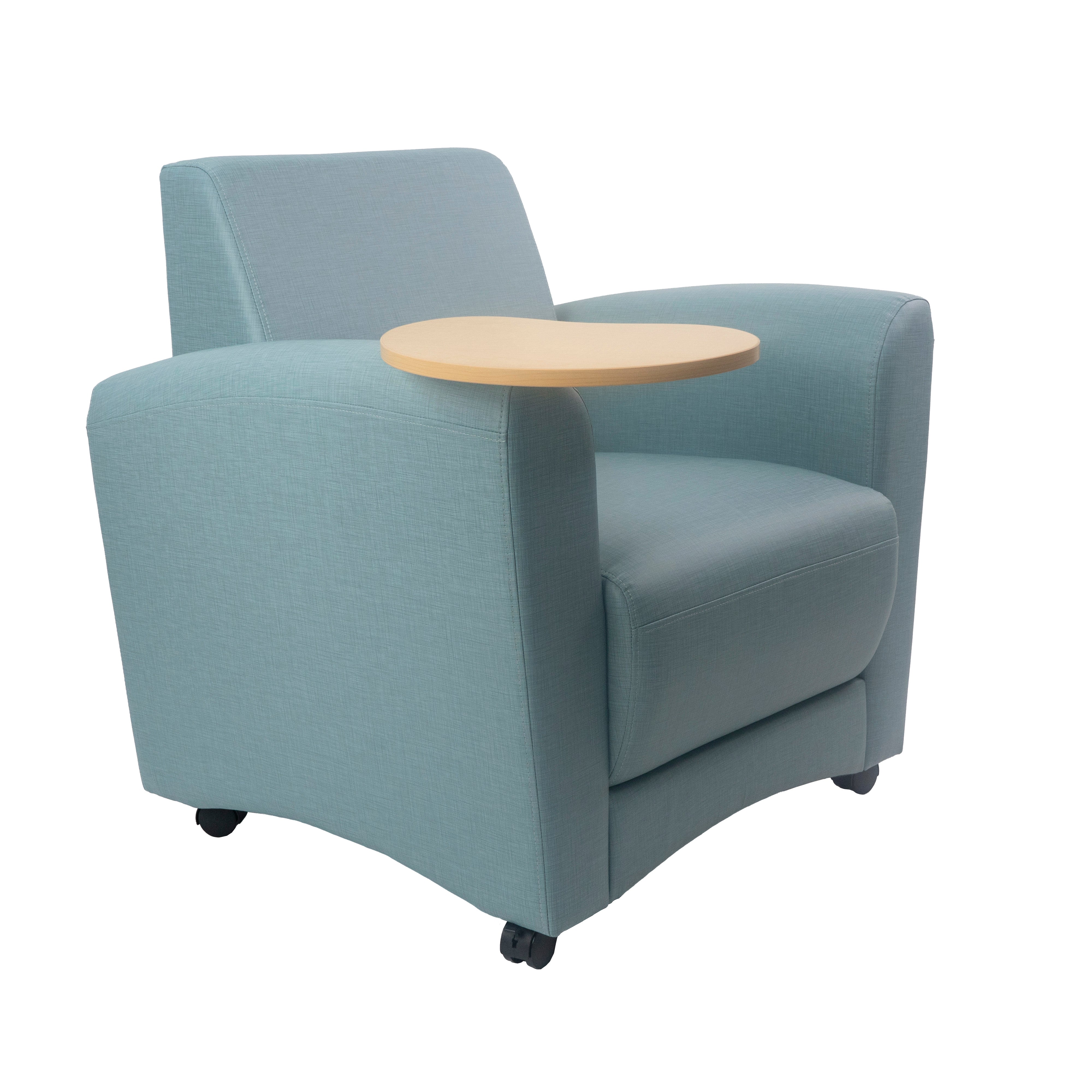 Pro Series Upholstered Common Area Chair with Tablet - Sky Blue Crosshatch/Maple Grain