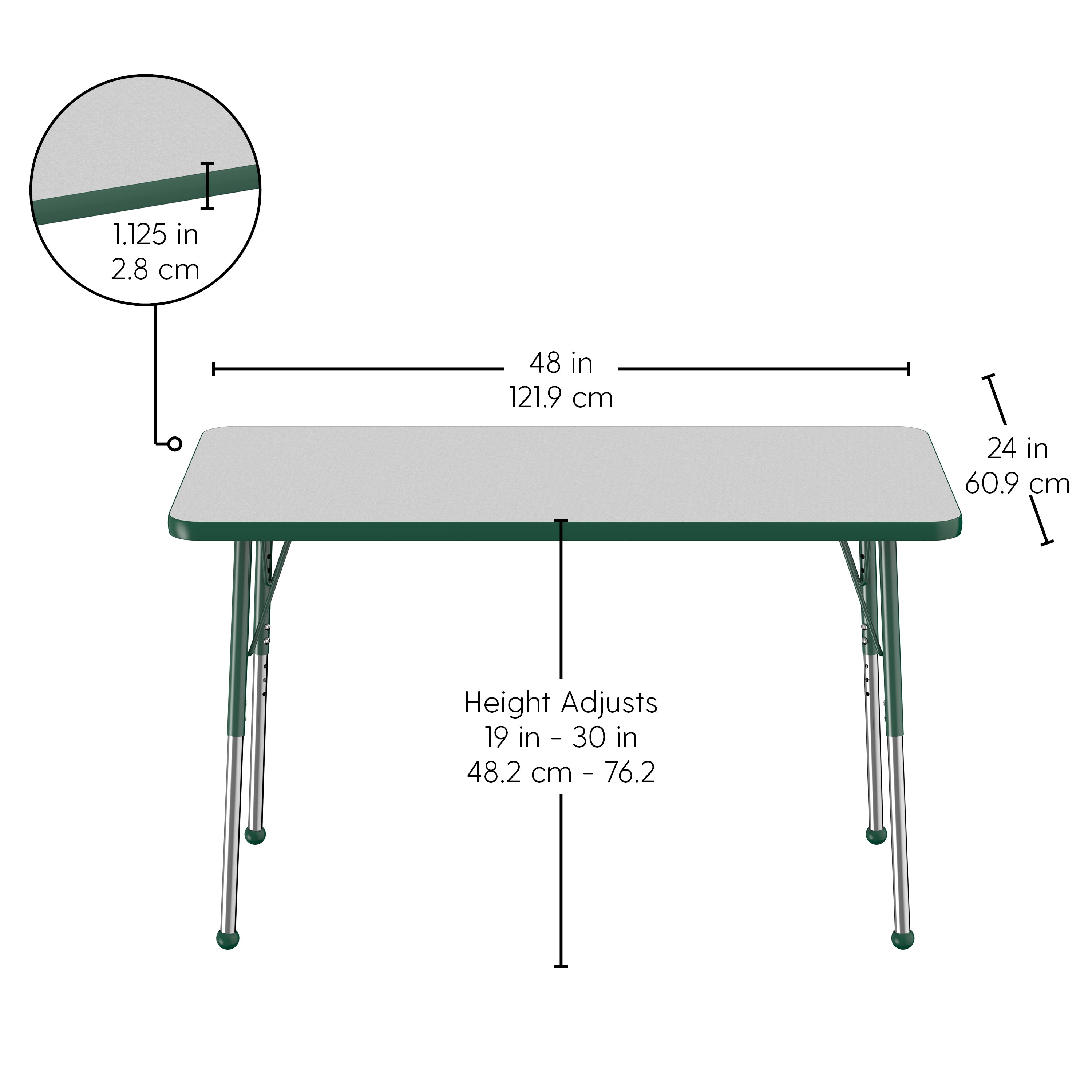 24" x 48" Rectangle T-Molding Activity Table with Adjustable Standard Ball Glide Legs - Gray/Green