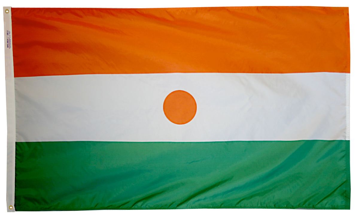 Niger Flag 4x6 ft. Nylon SolarGuard Nyl-Glo 100% Made in USA to Official United Nations Design Specifications.