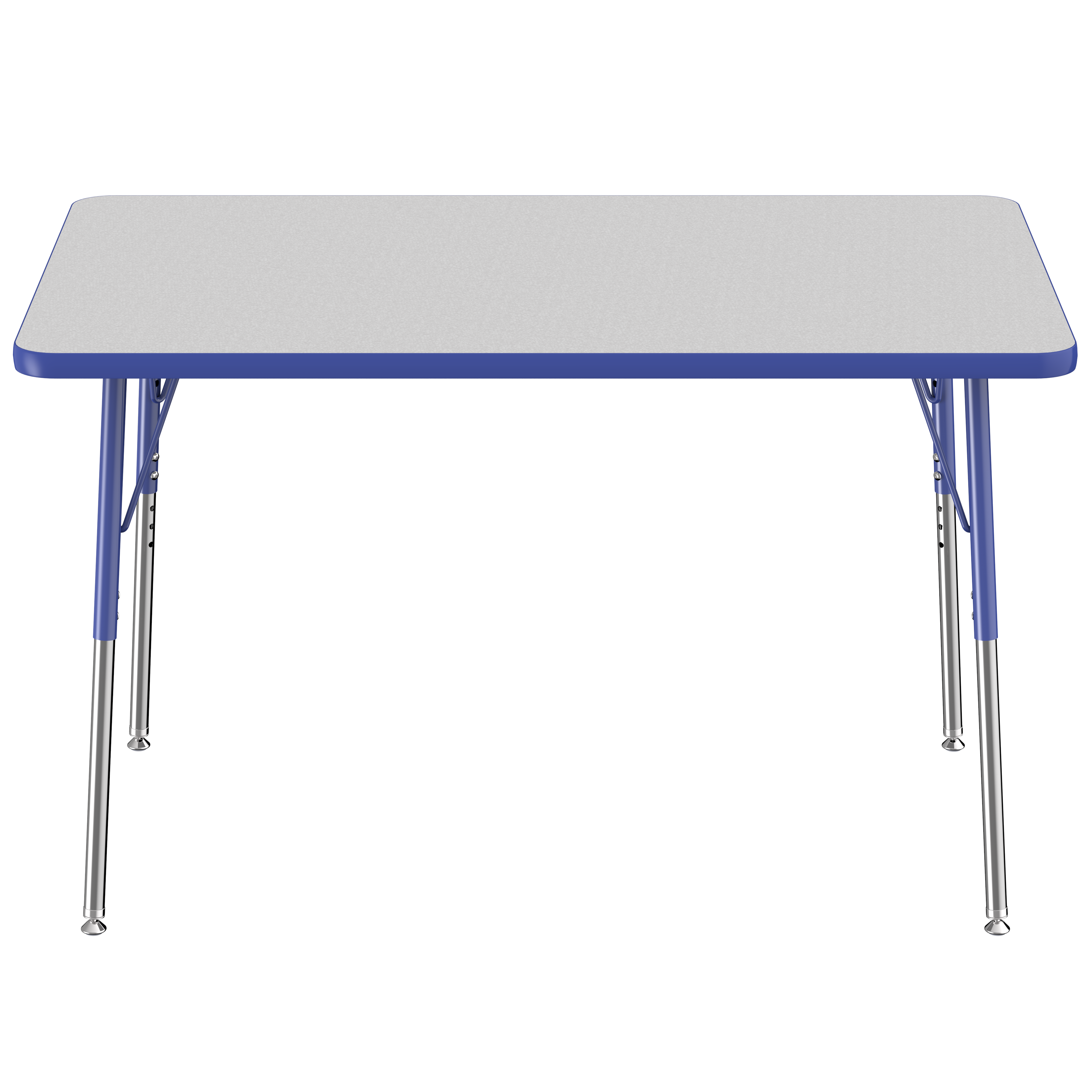 30" x 48" Rectangle T-Molding Activity Table with Standard Swivel Legs and Square Ottomans 12" Height, 5-Piece Set - Gray/Blue/Assorted