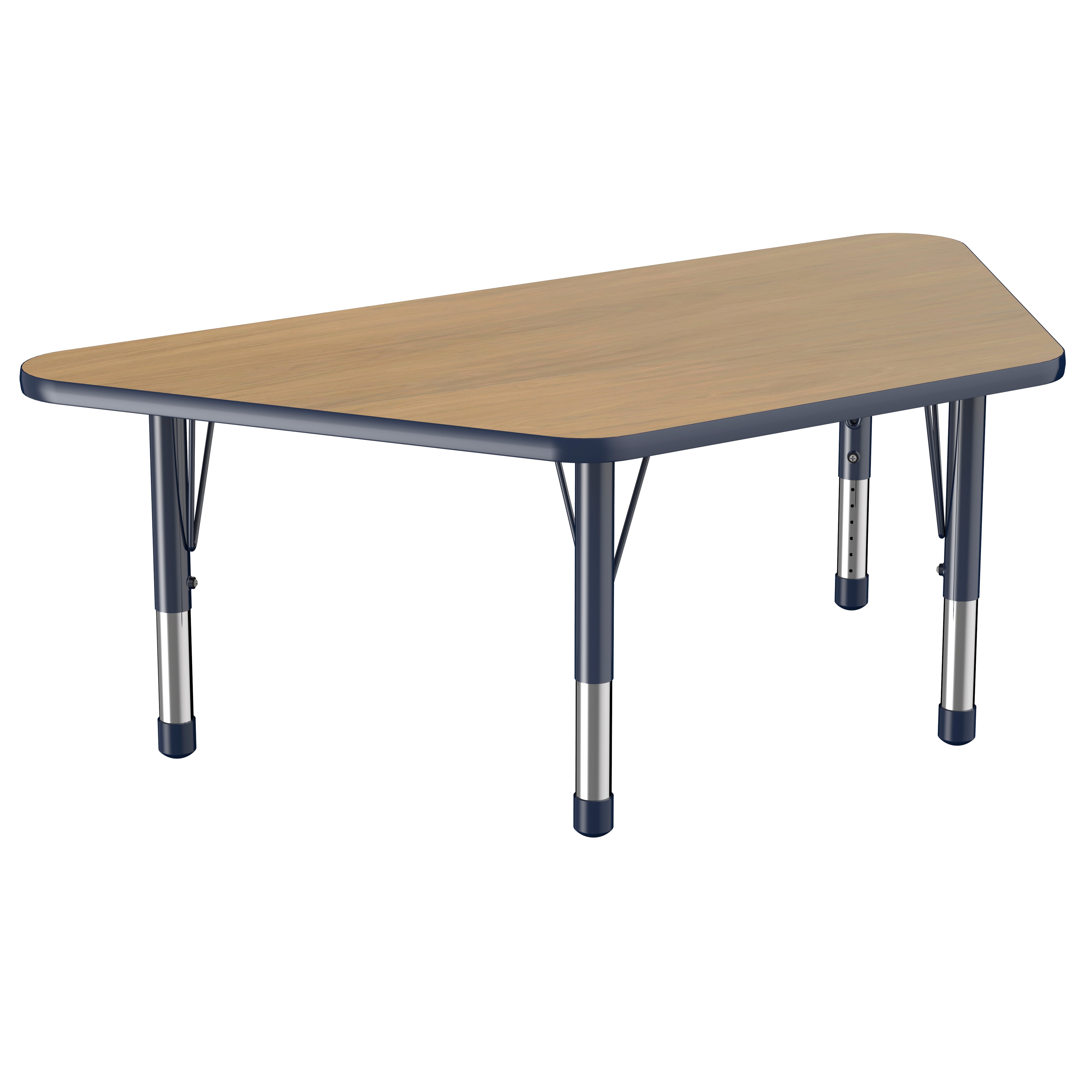 30" x 60" Trapezoid T-Molding Activity Table with Adjustable Chunky Legs - Pasadena Oak/Navy