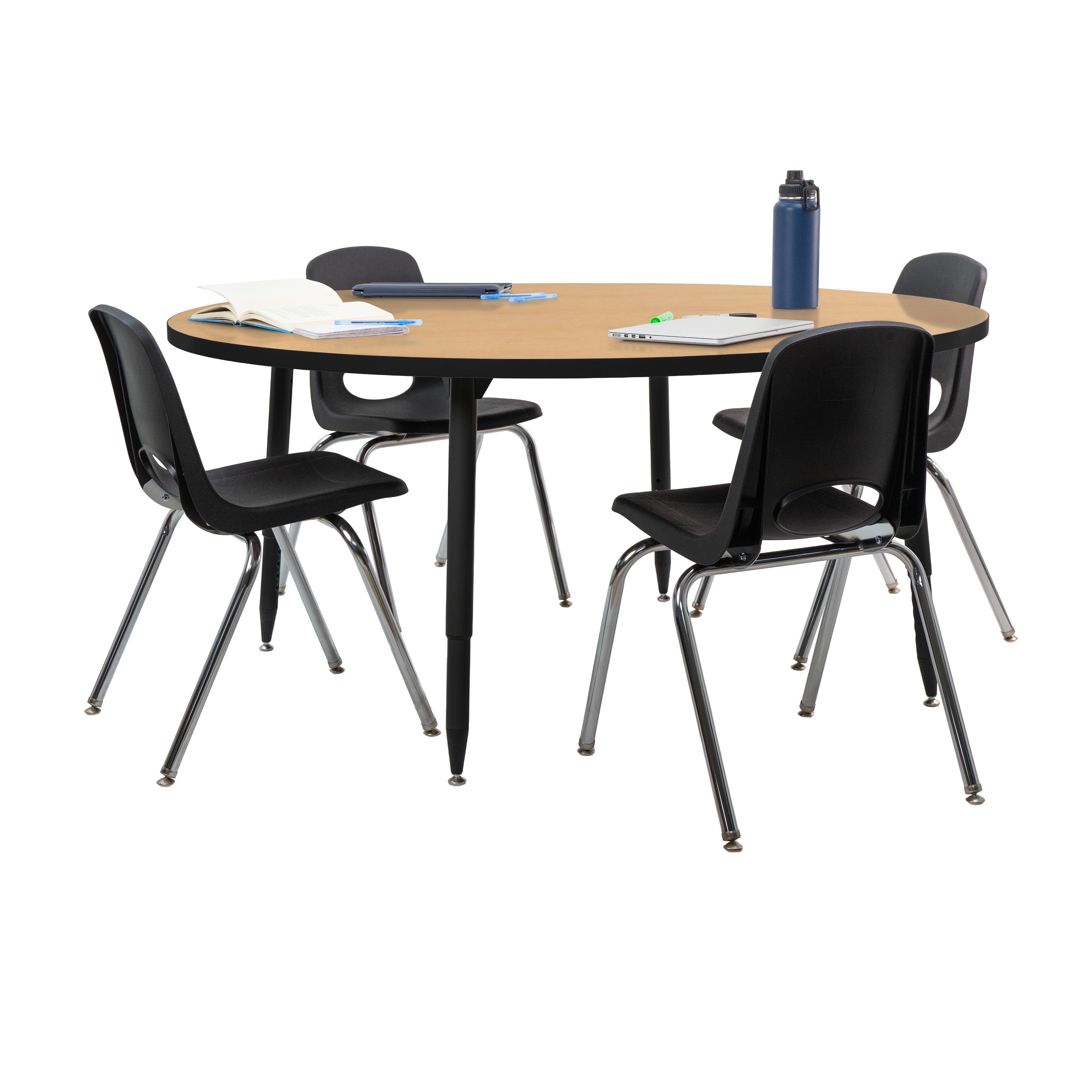 Adapte 60" Round Thermofused Activity Table with Adjustable Tapered Legs - Maple/Black