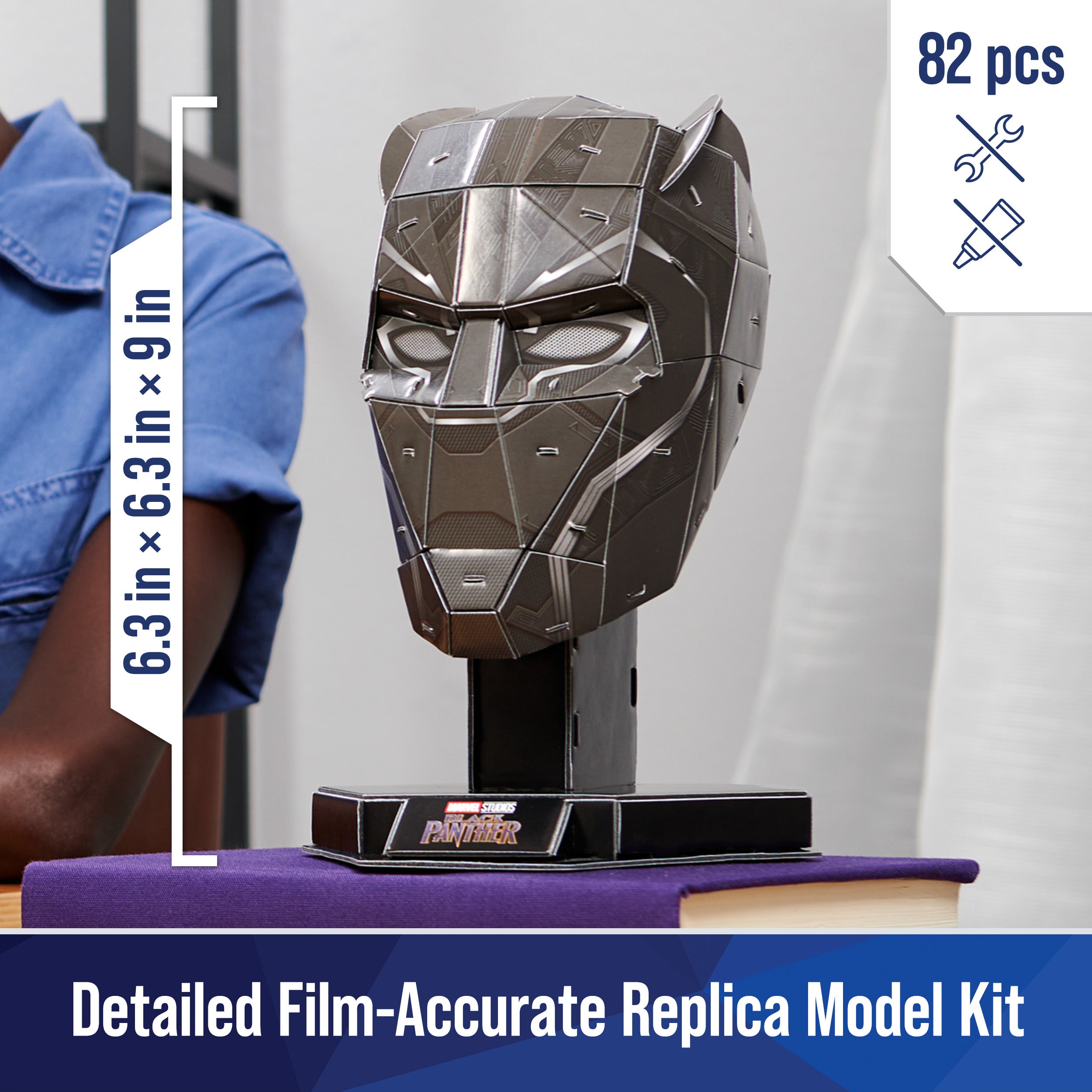 4D Build, Marvel Black Panther 3D Puzzle Model Kit with Stand, Marvel Collectibles & Desk Decor, Adult Puzzle, Building Toys, 82 Pieces, 3D Puzzles for Ages 12 & Up