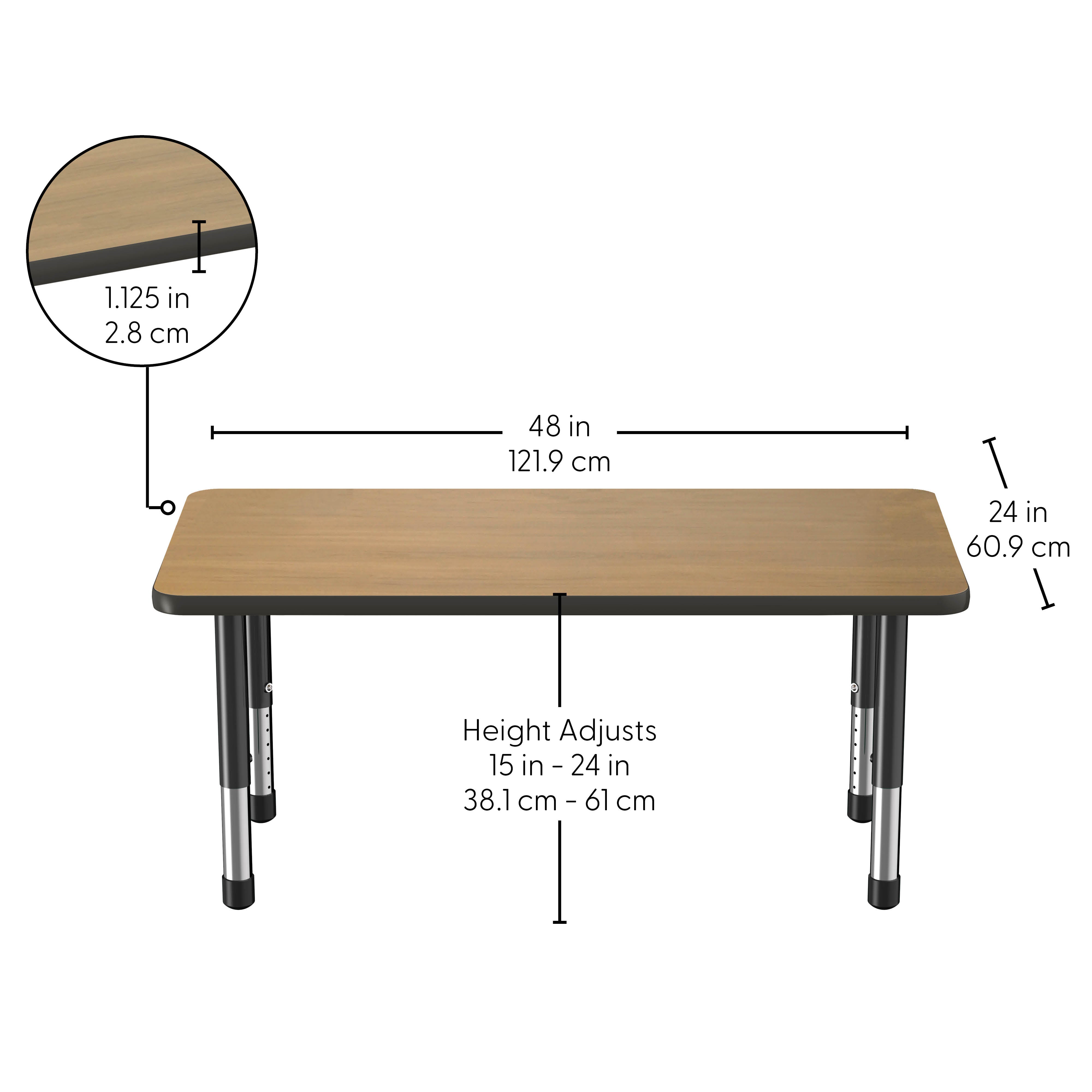 24" x 48" Rectangle Thermofused Activity Table with Adjustable Chunky Legs - Pasadena Oak/Black
