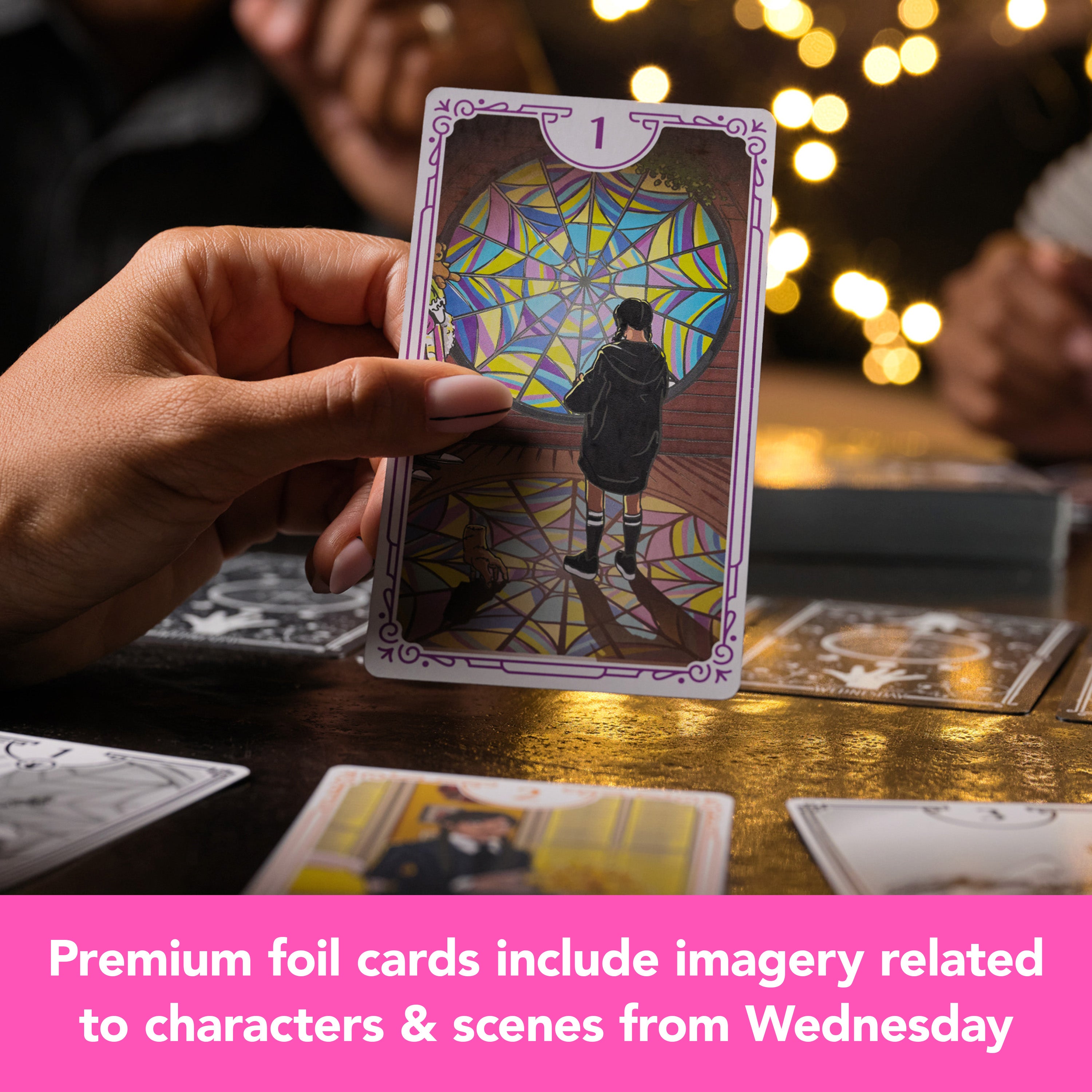 Spin Master Games, Wednesday Card Game, Premium Foil Cards From the Hit TV Series, Wednesday Collectibles, Goth Gifts, for Kids & Family, 3-10 Players, for Ages 10 & Up