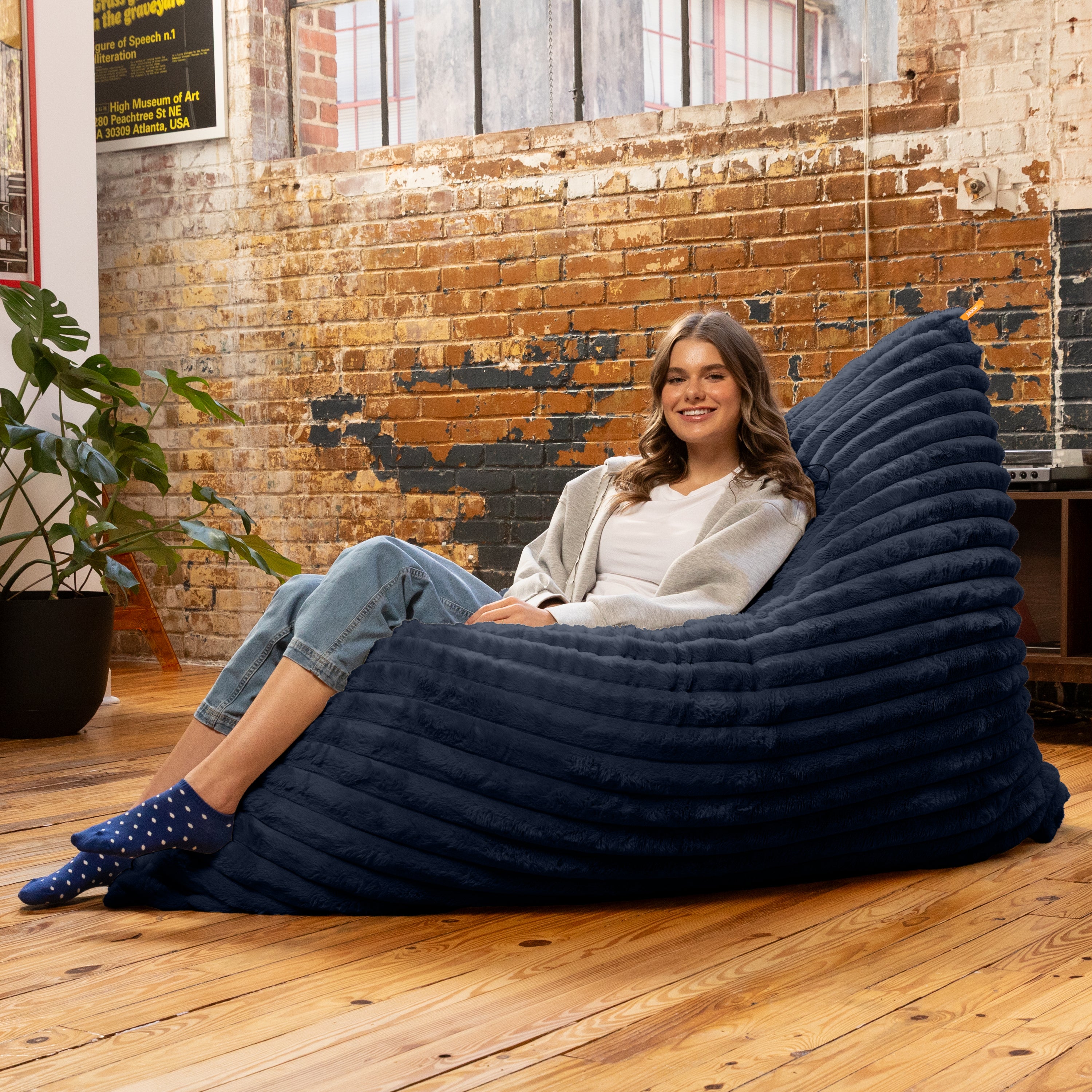 Jaxx Pillow Saxx 5.5-Foot Faux Fur - Luxuriously Soft Bean Bag Floor Pillow and Lounger, Mondo Midnight Blue