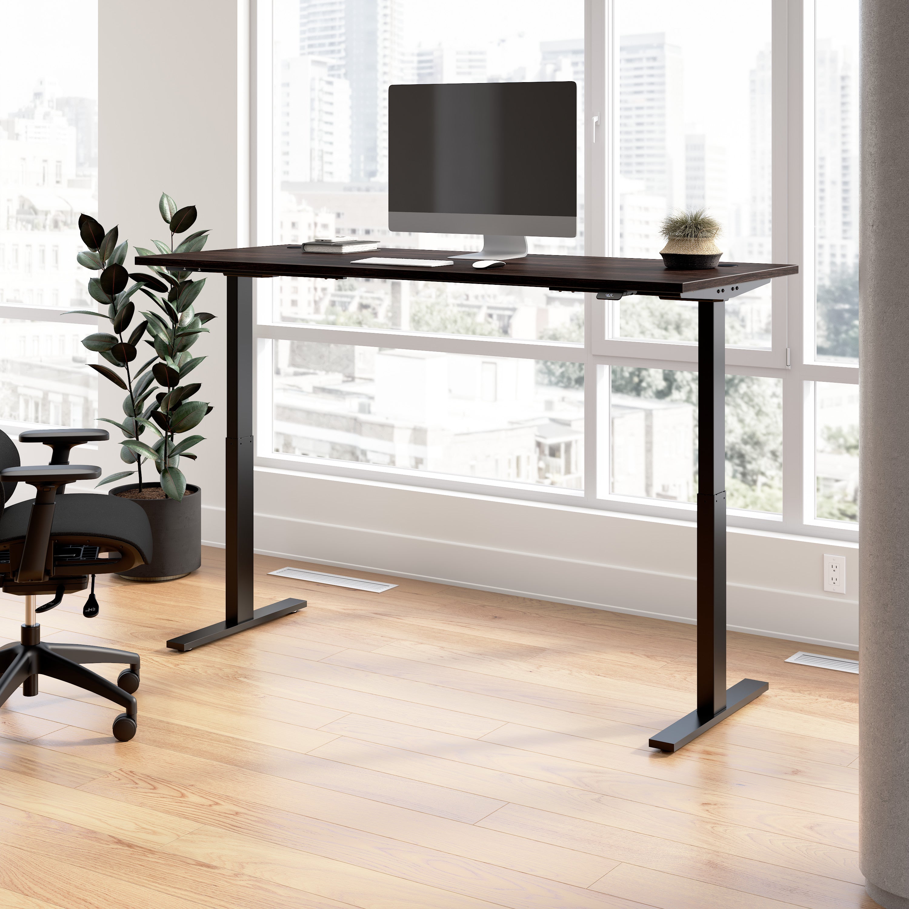 Bush Business Furniture Move 60 Series 72W x 30D Electric Height Adjustable Standing Desk in Black Walnut with Black Base - 71.02" Width x 29.37" Depth x 47.69" Height