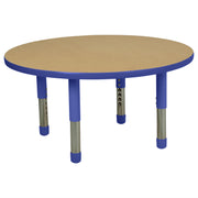 36" Round T-Molding Activity Table with Adjustable Tiny Tot Legs - Maple/Blue