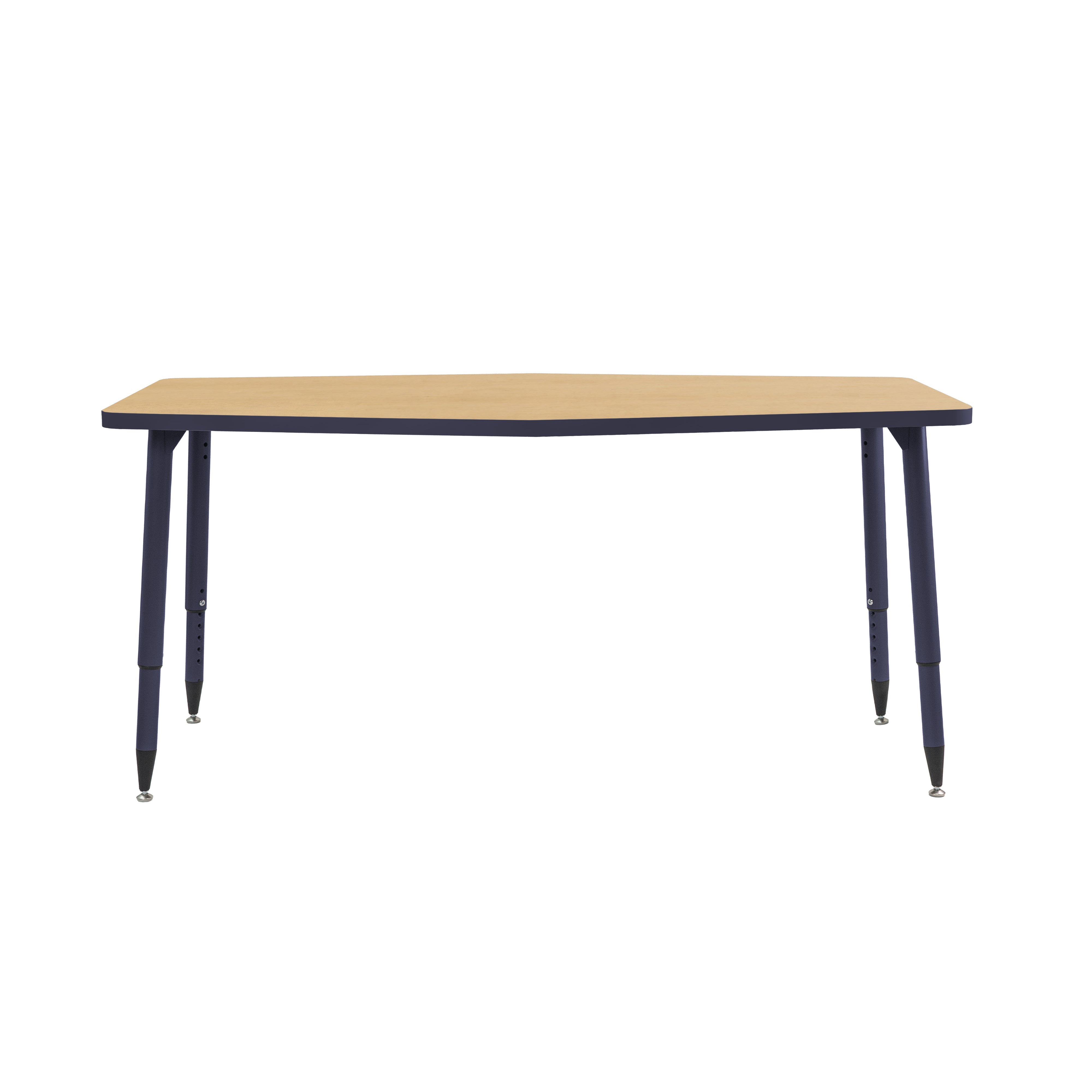 Adapte 34" x 60" Long Hexagon Thermofused Activity Table with Adjustable Tapered Legs - Maple/Navy