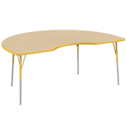 48" x 72" Kidney T-Molding Activity Table with Adjustable Standard Swivel Glide Legs - Maple/Yellow