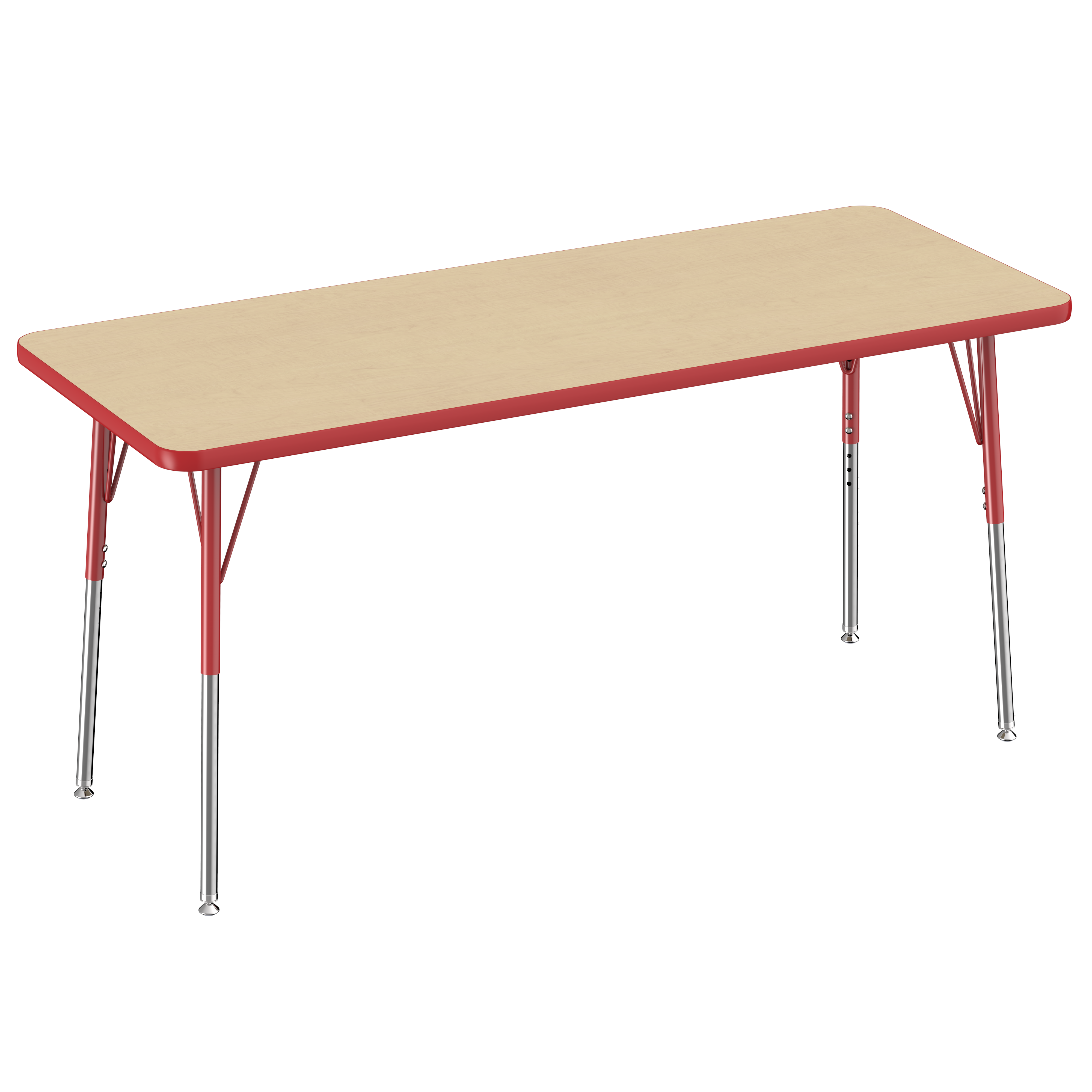 24" x 60" Rectangle T-Molding Activity Table with Adjustable Standard Swivel Glide Legs - Maple/Red