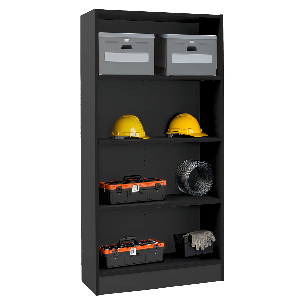 Laminate 4-Shelf Bookcase 60" Height - Black