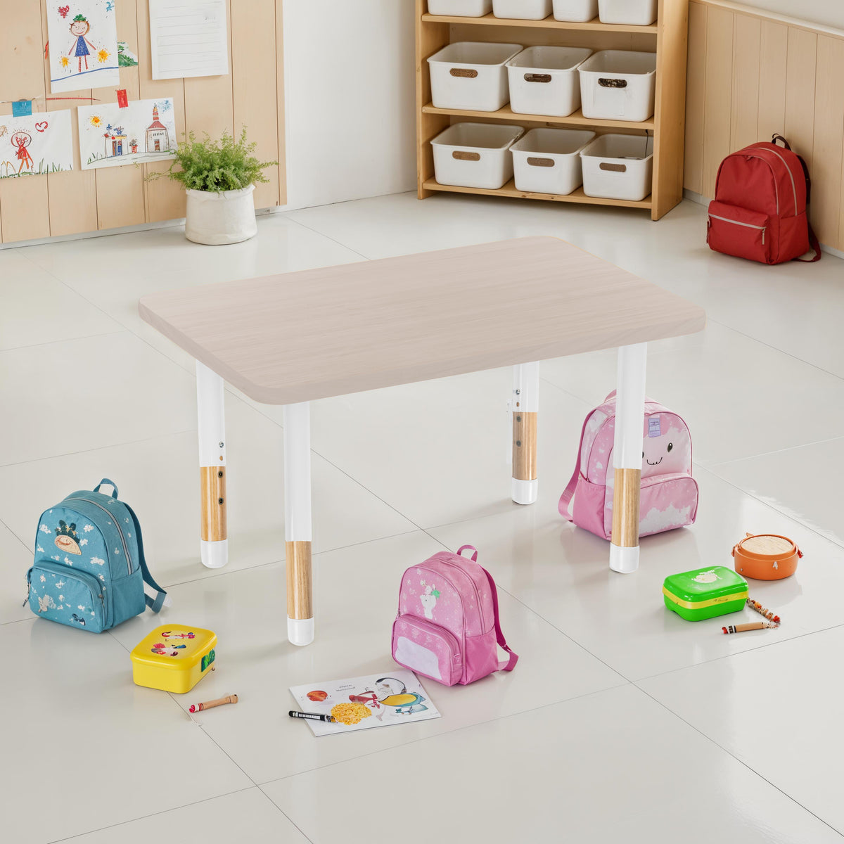 24" x 36" Rectangle Thermofused Activity Table with Adjustable Chunky Wood Legs - Asian Sand/White/Natural