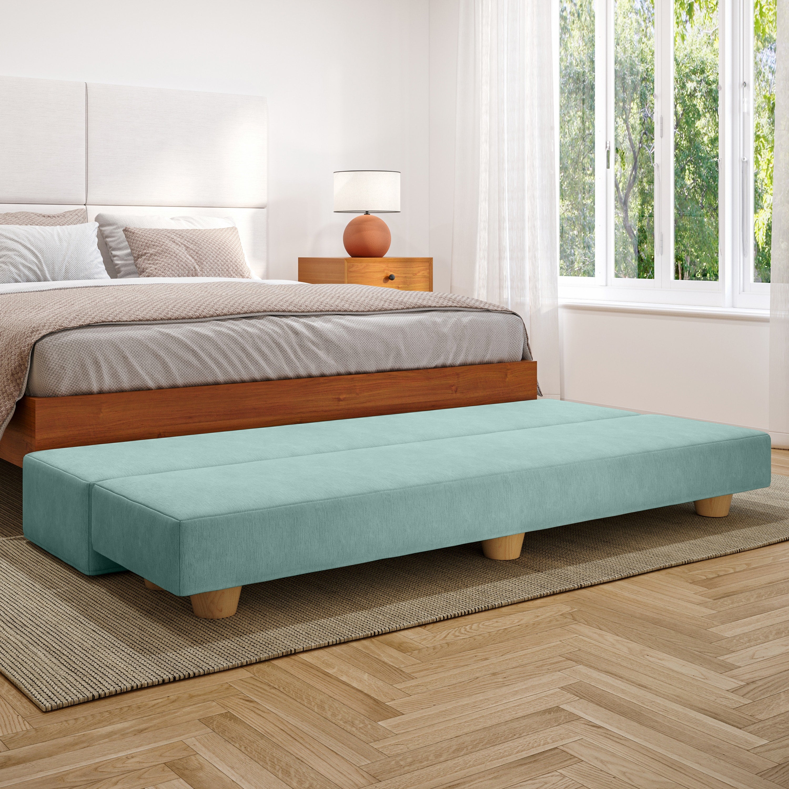 Jaxx Camden Convertible Bed Bench / Fold-Out Twin Guest Bed, Caribbean