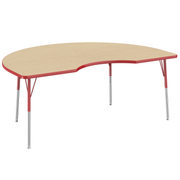 48" x 72" Kidney T-Molding Activity Table with Adjustable Standard Swivel Glide Legs - Maple/Red