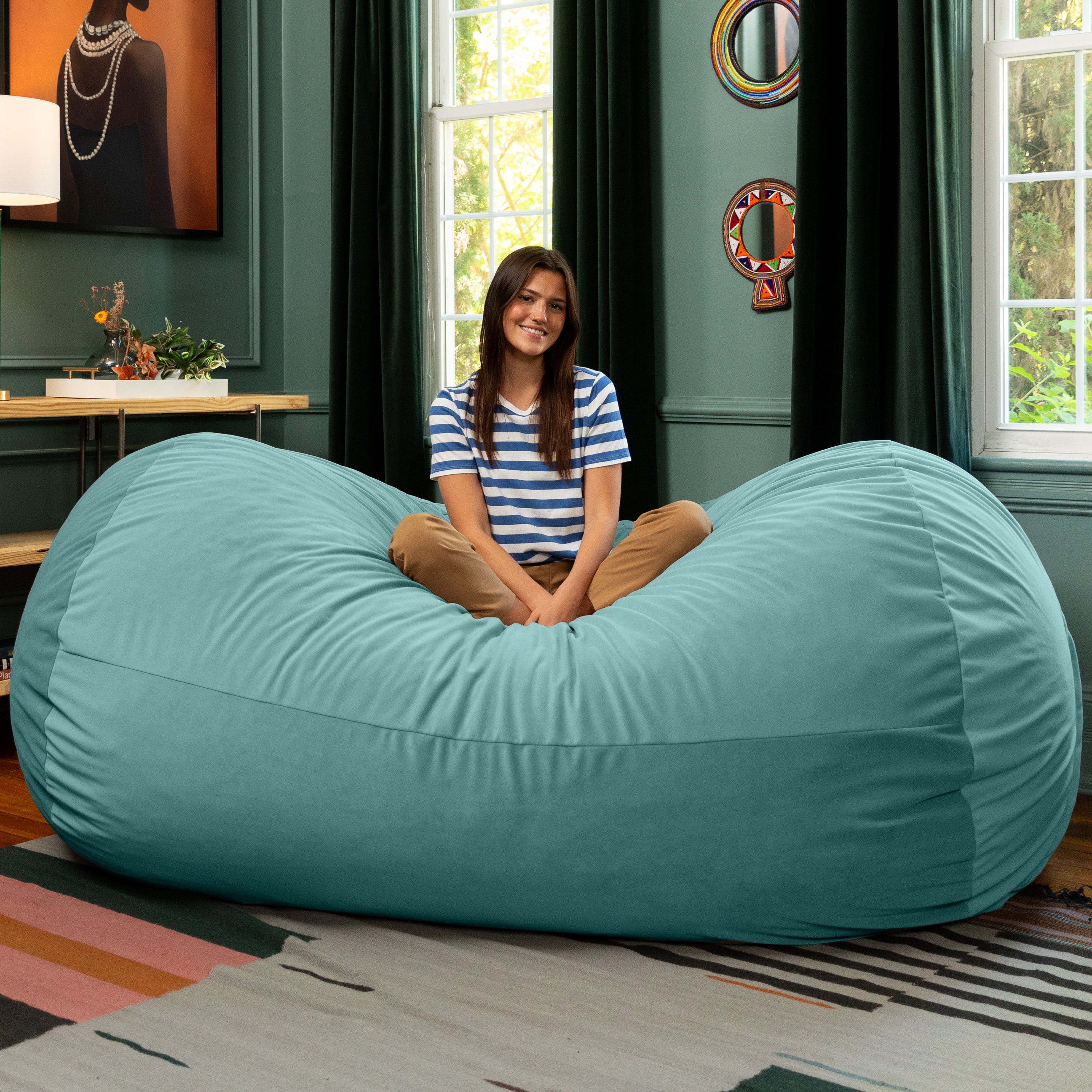 Jaxx Grand Lounger 7 Foot Bean Bag Sofa -Lush Velvet Turquoise