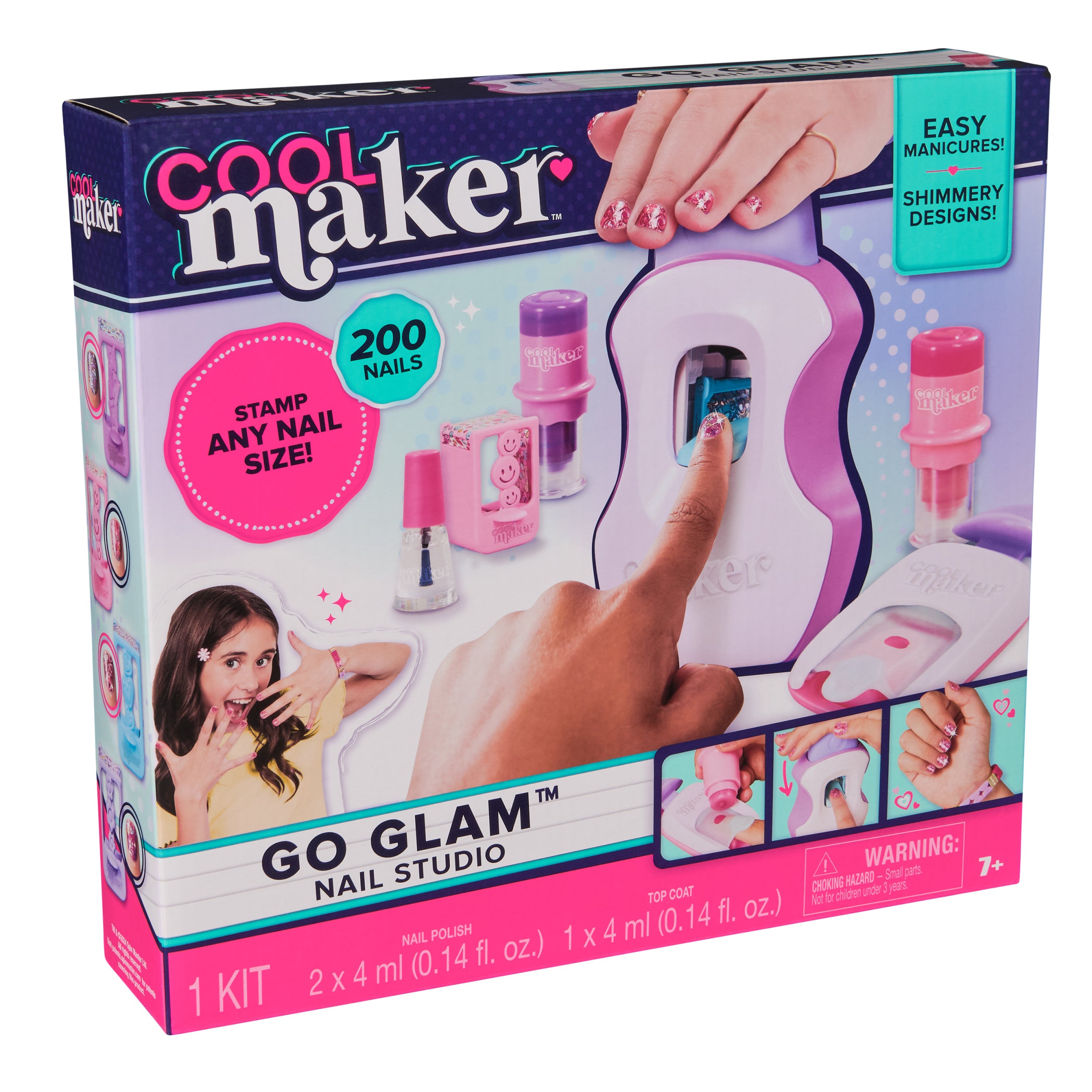 Cool Maker, GO GLAM Studio Nail Kit, Style 200 Nails, 4 Designs, 2 Polish Applicators & Mask Packaging May Vary, Arts and Crafts for Ages 7 and up
