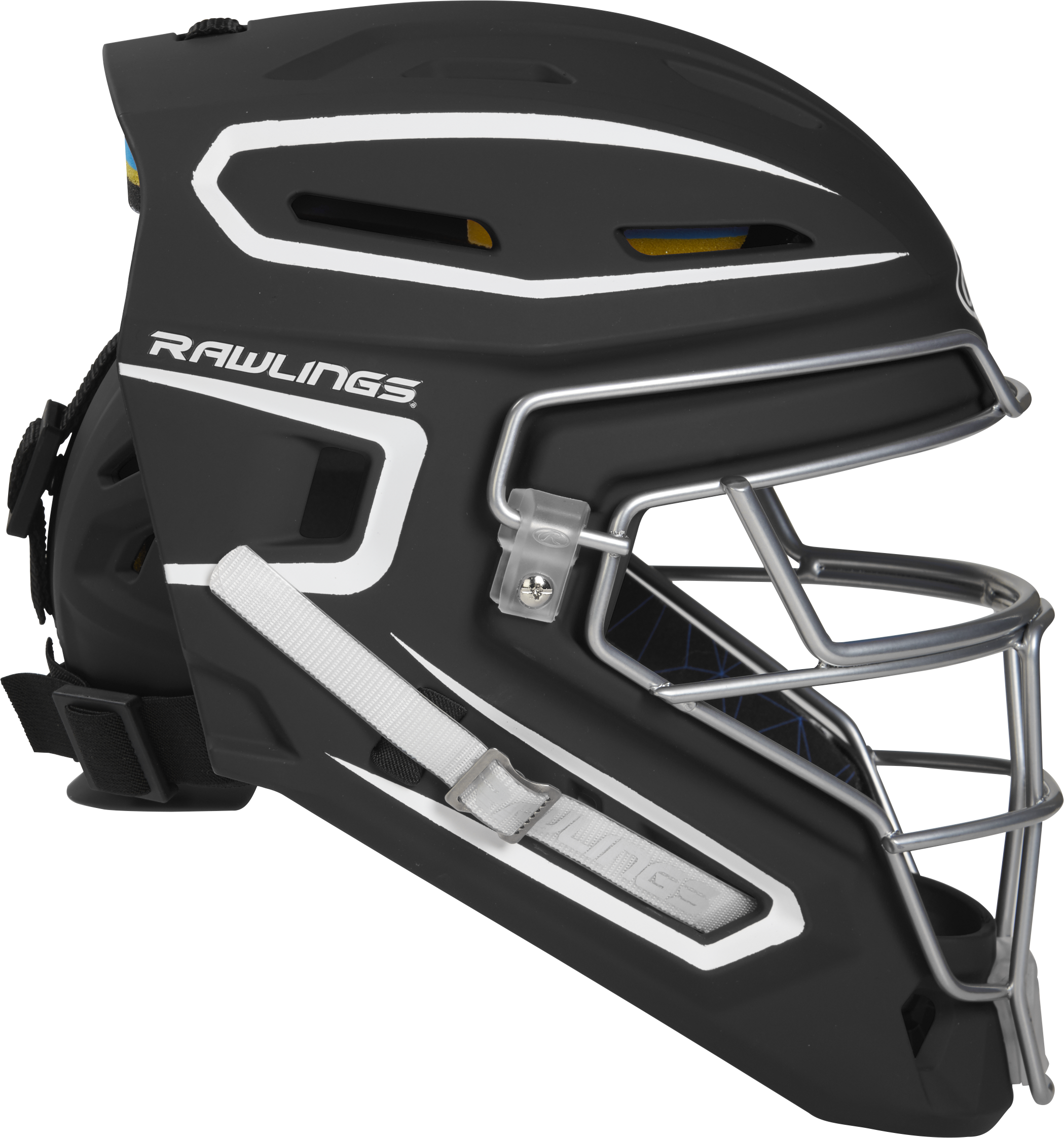 Rawlings Mach Matte 2-Tone Hockey Style Senior Catchers Helmet - Black/White
