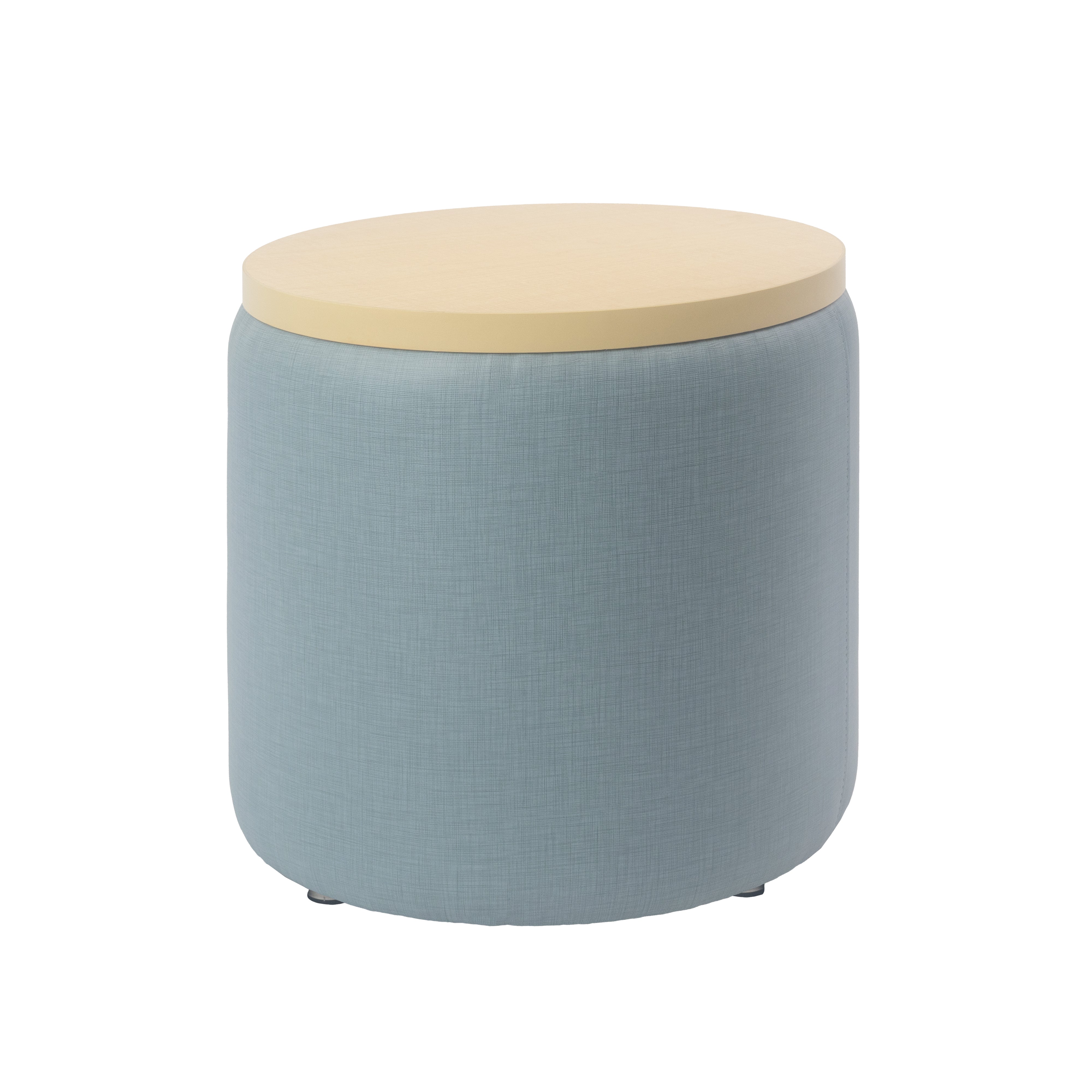 Pro Series Upholstered 18" Round Ottoman Table 18" Height - Sky Blue Crosshatch/Maple