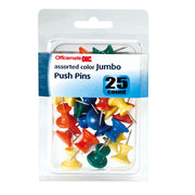 Push Pins, Jumbo, Assorted Colors, 25/Clamshell Pack