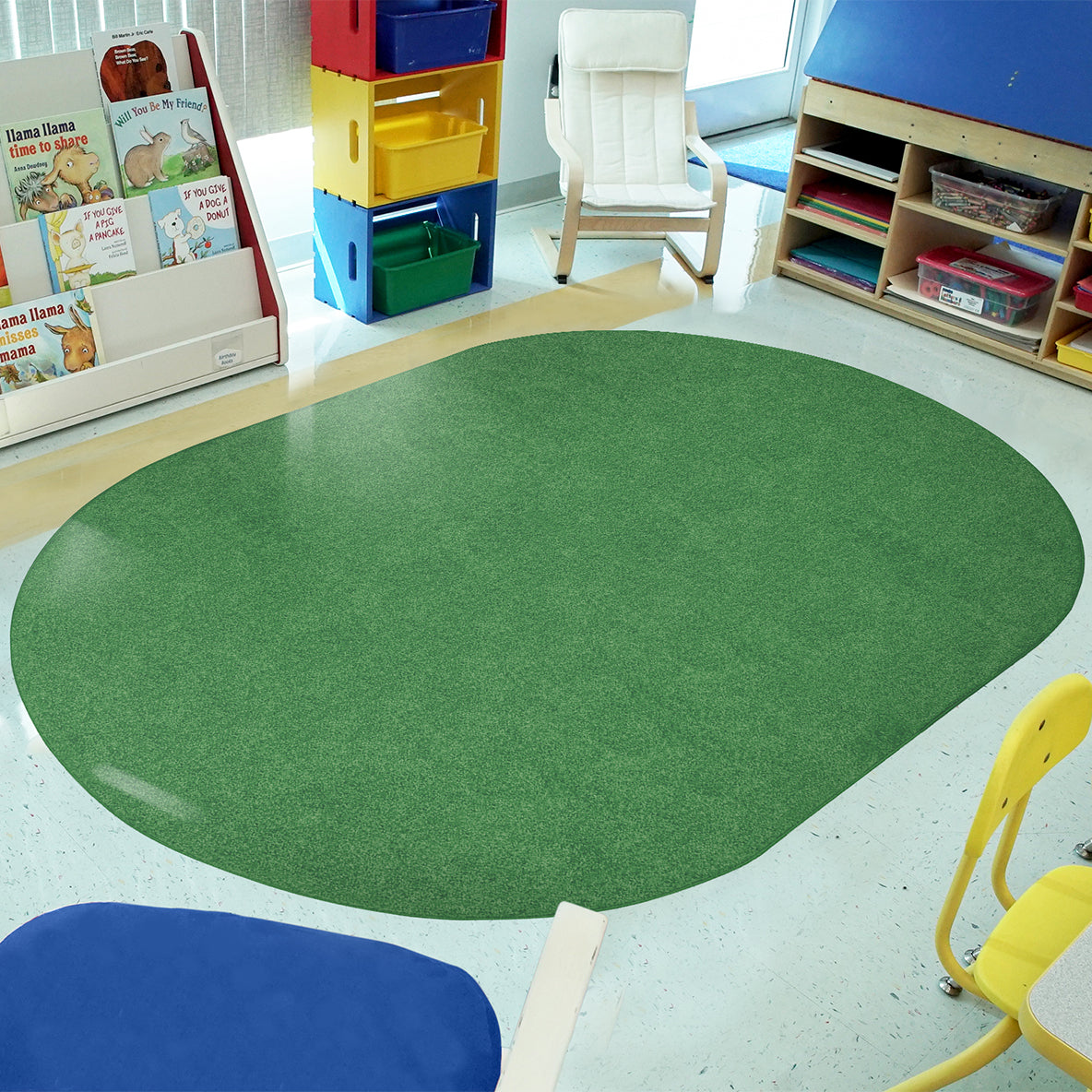 Just Kidding 6' x 9' Oval area rug in color Grass Green