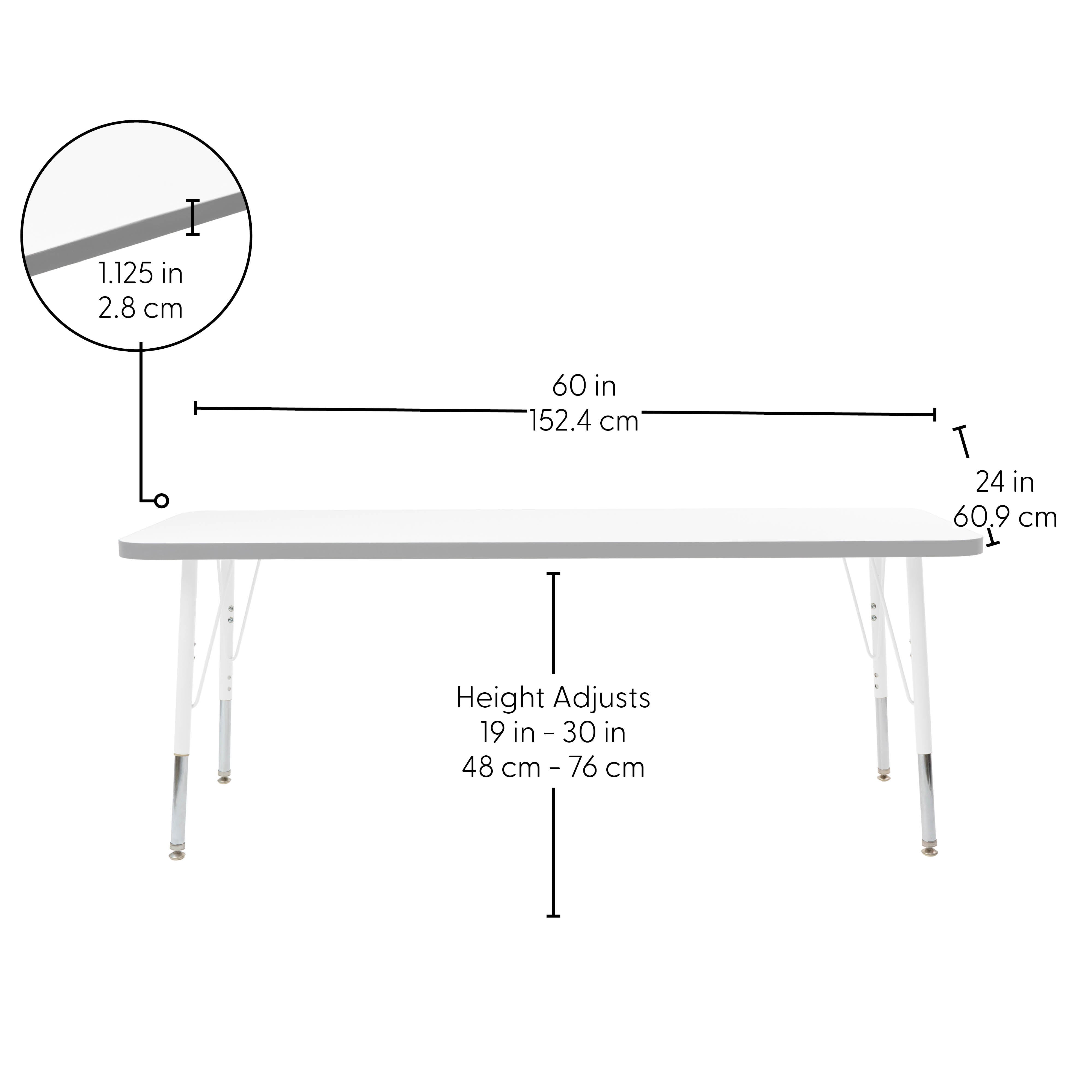 24" x 60" Rectangle Thermofused Activity Table with Adjustable Standard Swivel Glide Legs - White/North Sea/White