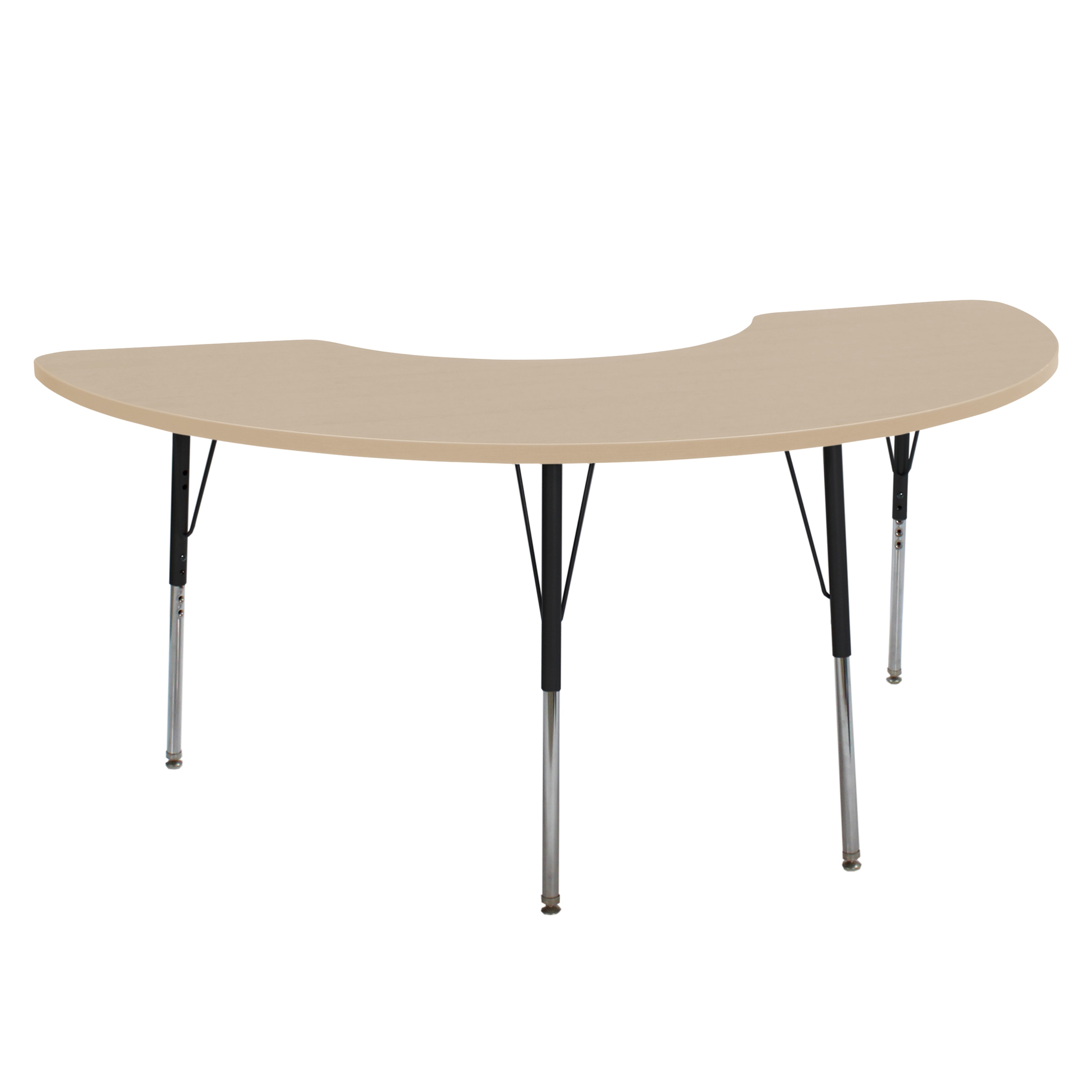 36" x 72" Half Moon La Madera Activity Table with Standard Legs - Maple Grain/Black