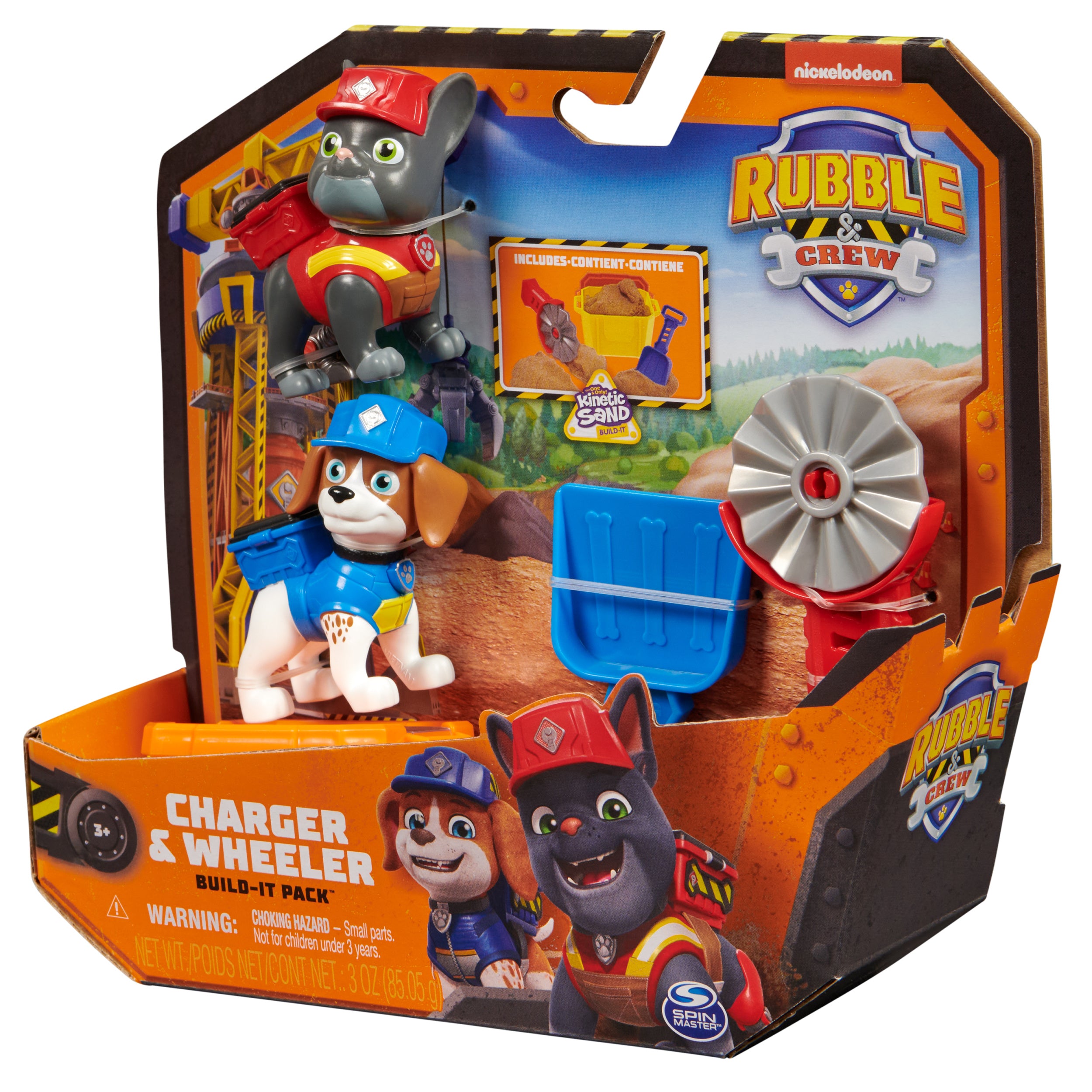 Rubble & Crew, Charger & Wheeler Action Figures, with Kinetic Build-It Sand & 2 Building Tools, PAW Patrol Kids Toys for Boys & Girls Ages 3 and Up