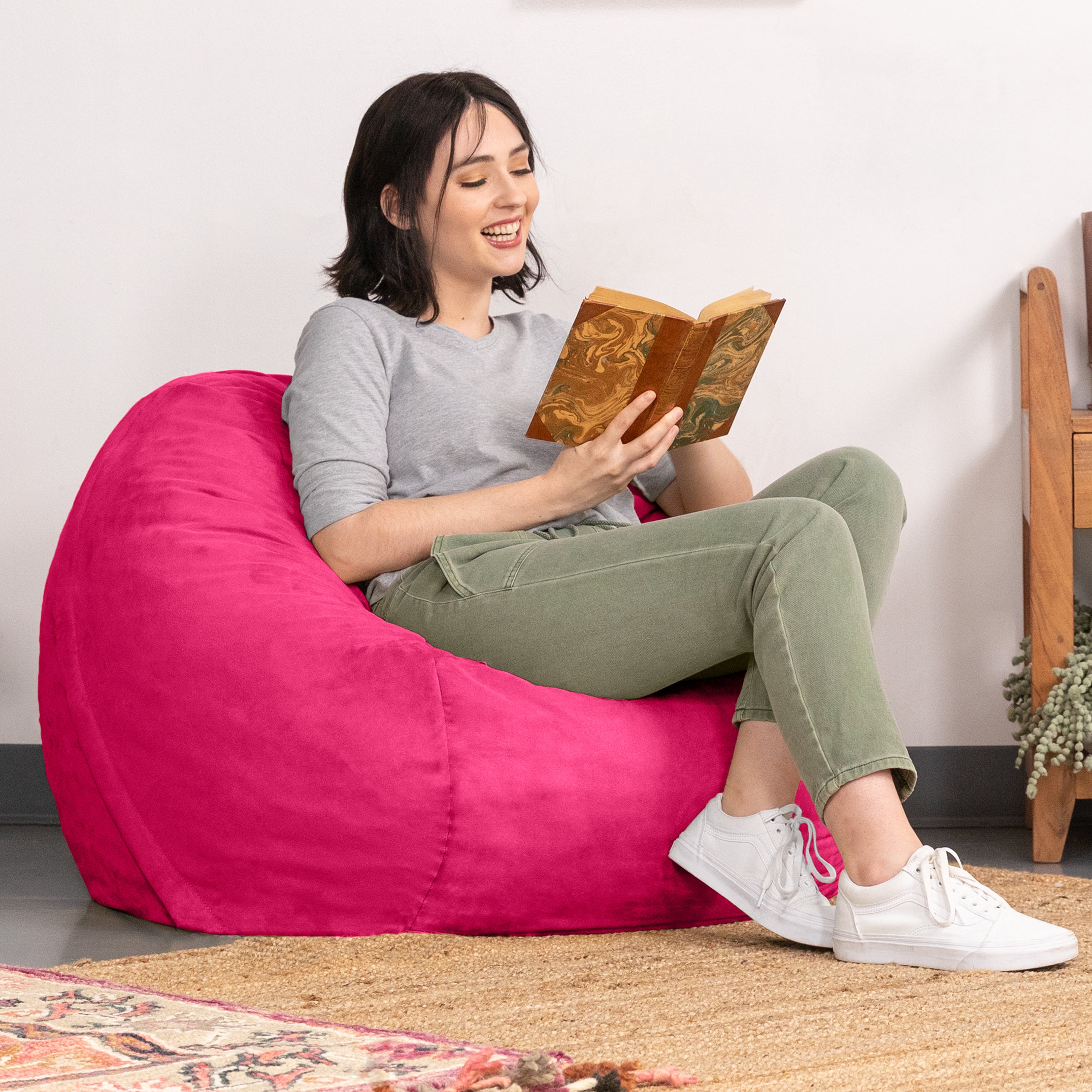 Jaxx Saxx 3 Foot Bean Bag Chair with Removable Cover, Fuchsia