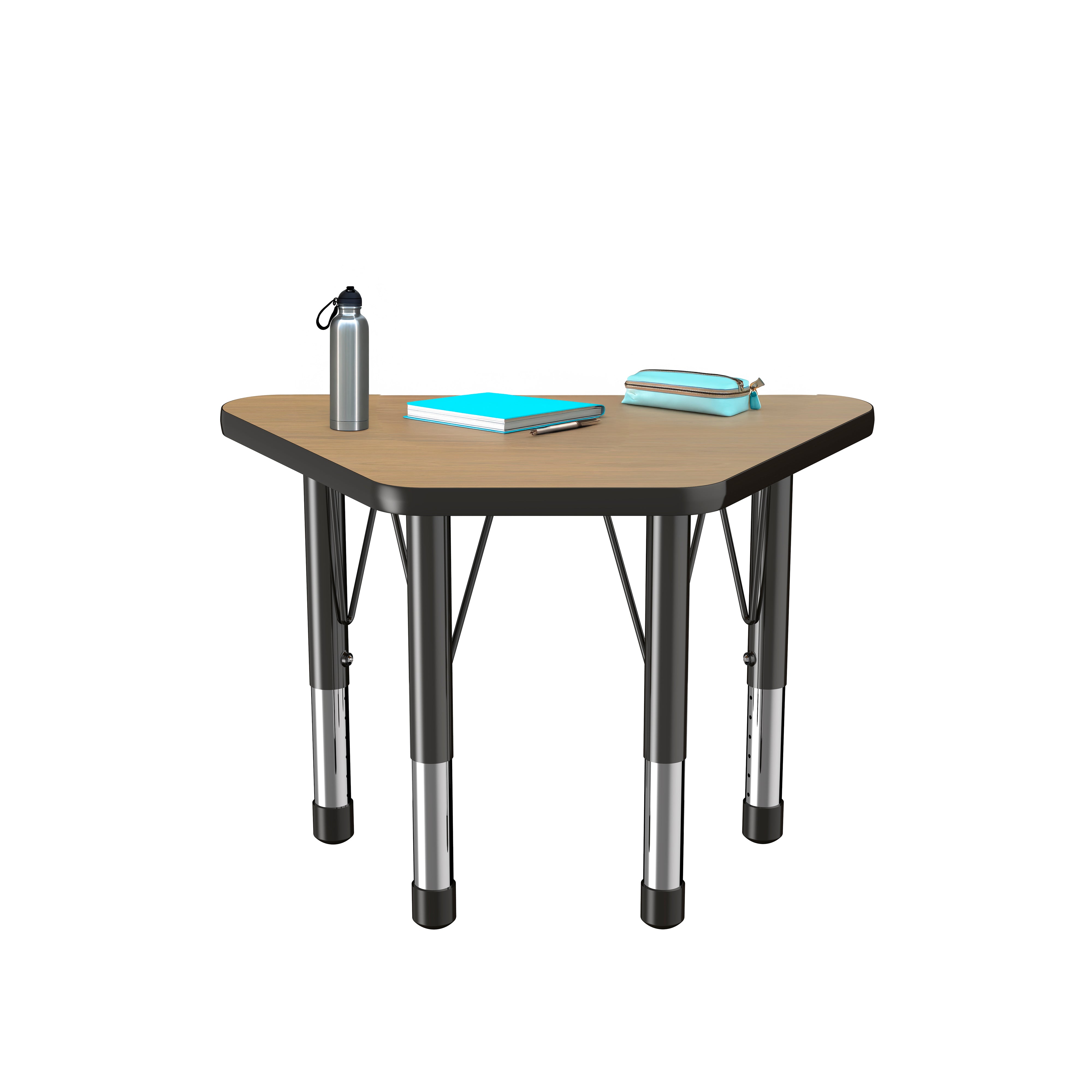 18" x 30" Trapezoid T-Molding Activity Table with Adjustable Chunky Legs - Pasadena Oak/Black