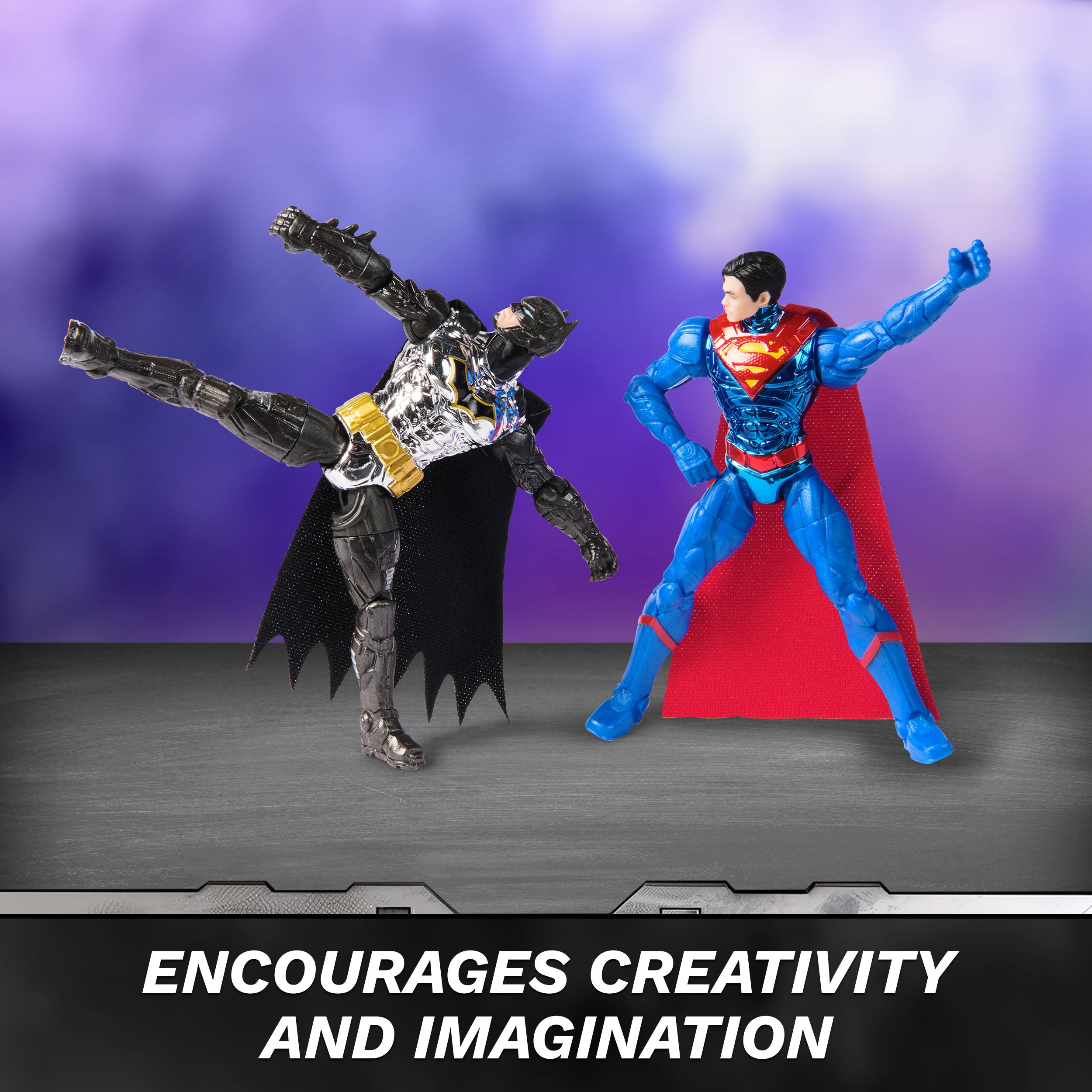 DC Comics, Metal Force Transforming Batwing, 2-in-1 Playset, Includes Batman and Superman Figures, with Projectiles and Character Cards, Kids Toy for Boys Ages 4 and Up