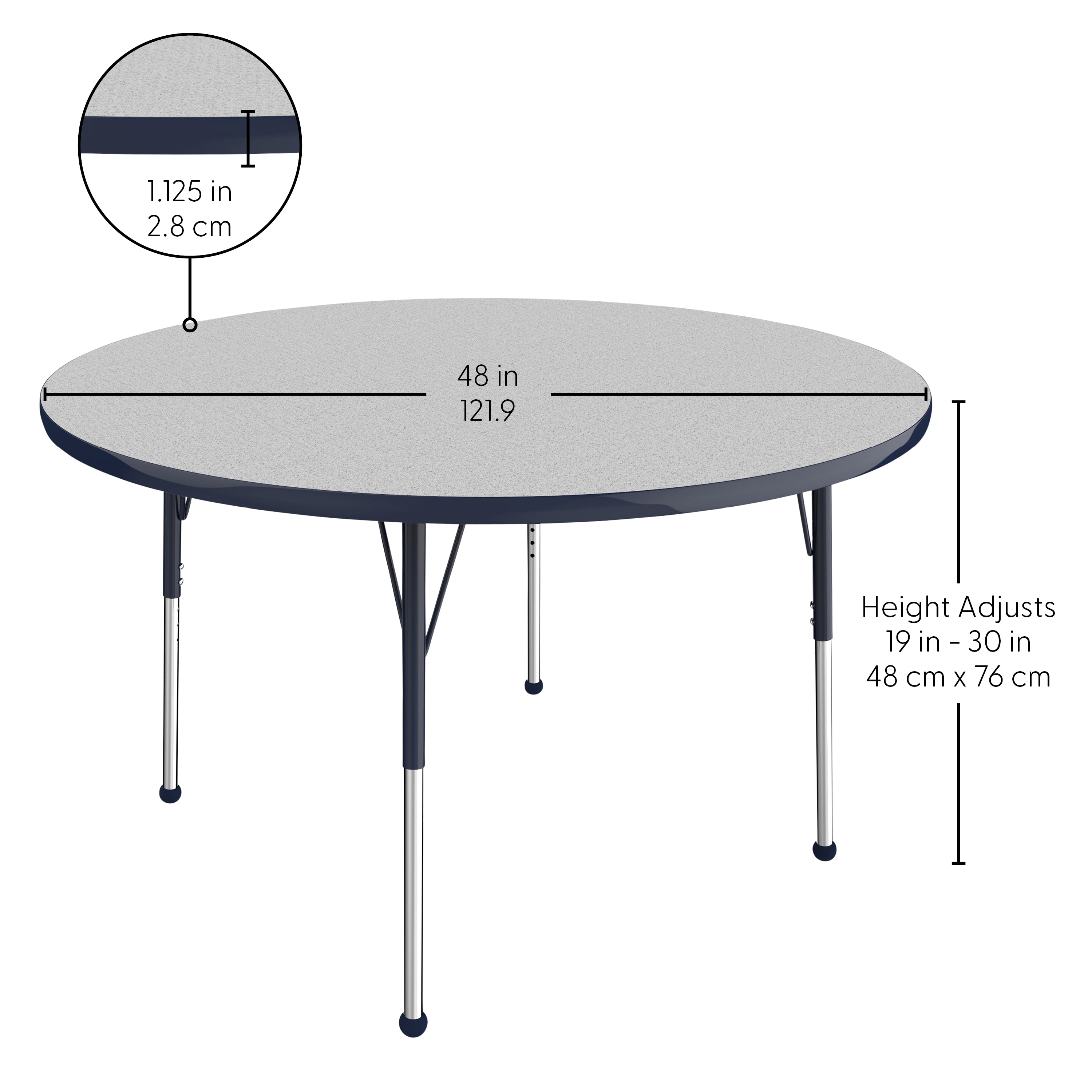 48" Round T-Molding Activity Table with Adjustable Standard Ball Glide Legs - Gray/Navy