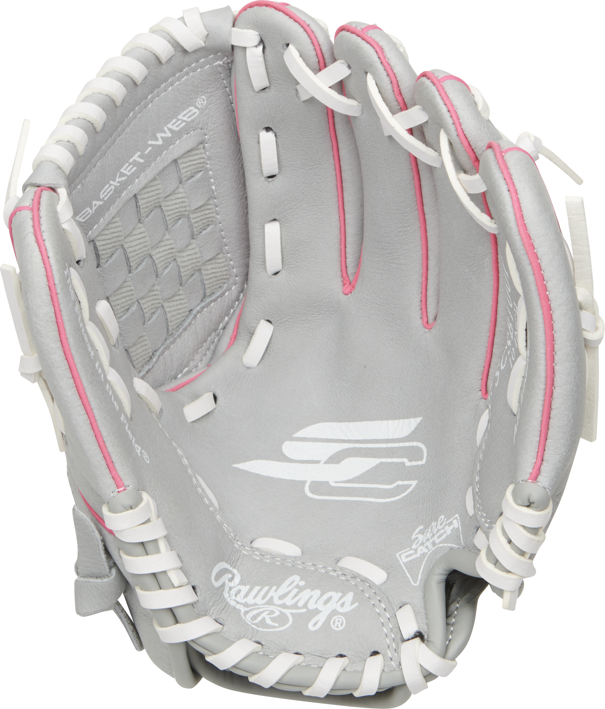 Rawlings Sure Catch Youth Series 10-Inch Softball Glove - Right Hand Thrower - Gray/Pink