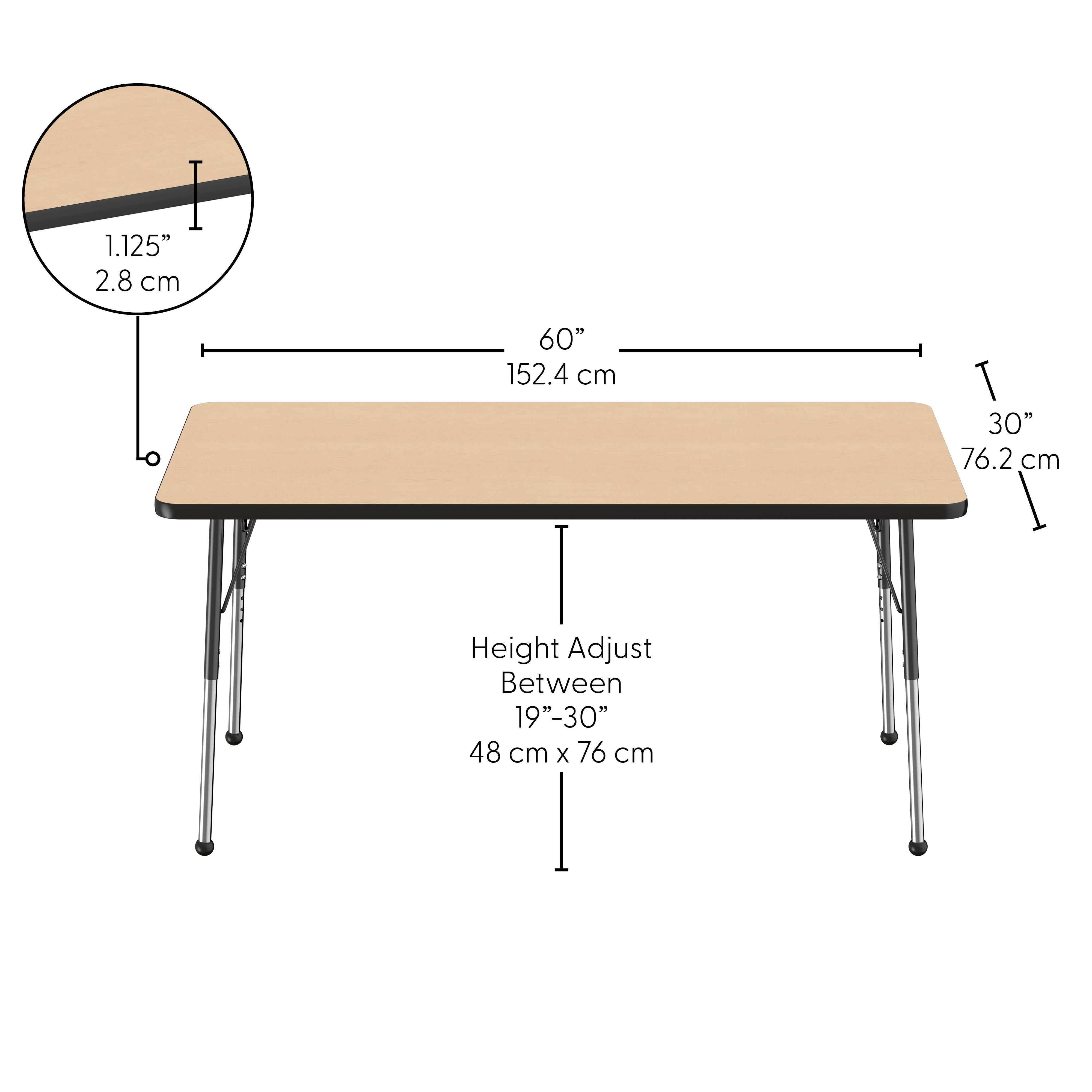 30" x 60" Rectangle Thermofused Activity Table with Adjustable Standard Ball Glide Legs - Maple/Black