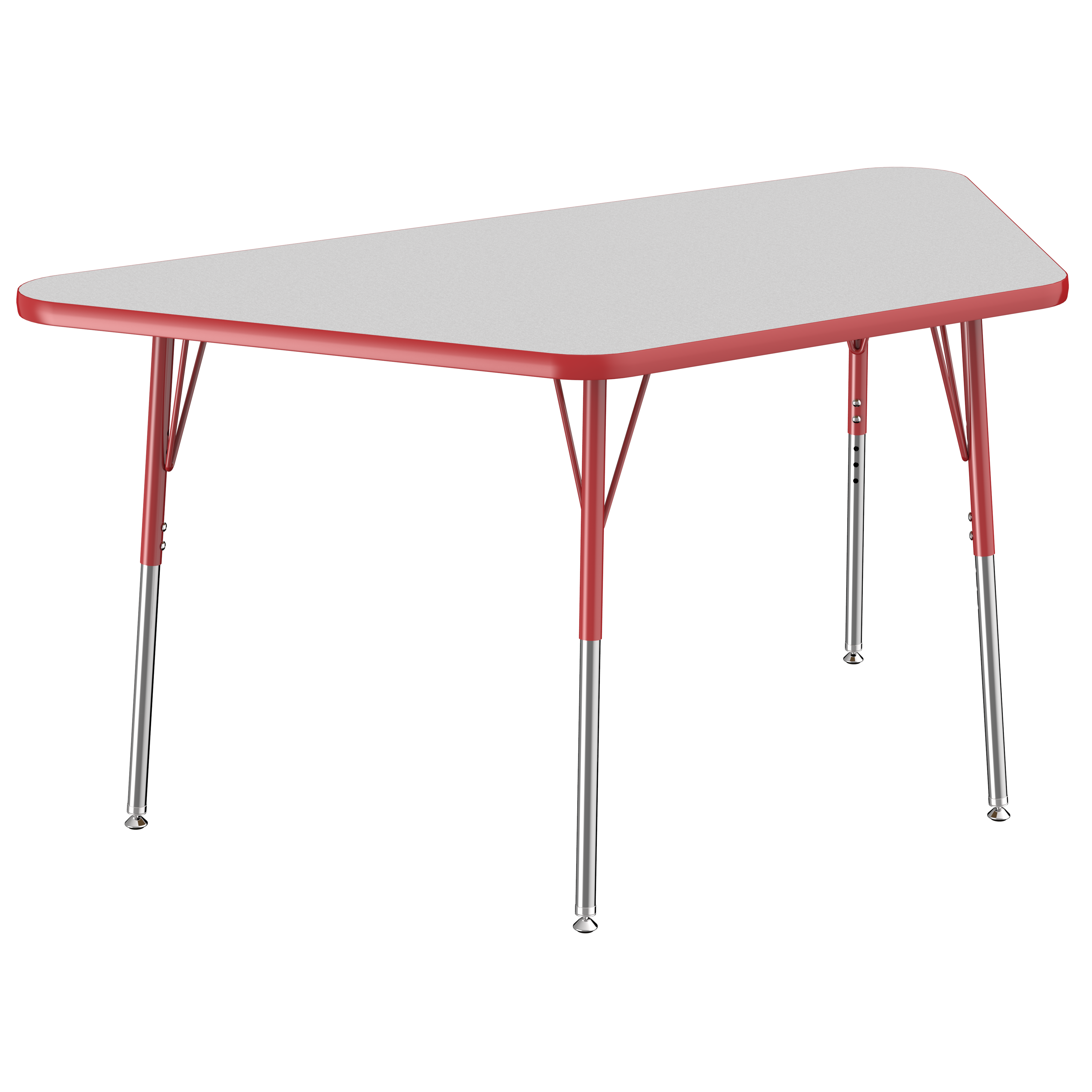 30" x 60" Trapezoid T-Molding Activity Table with Adjustable Standard Swivel Glide Legs - Gray/Red