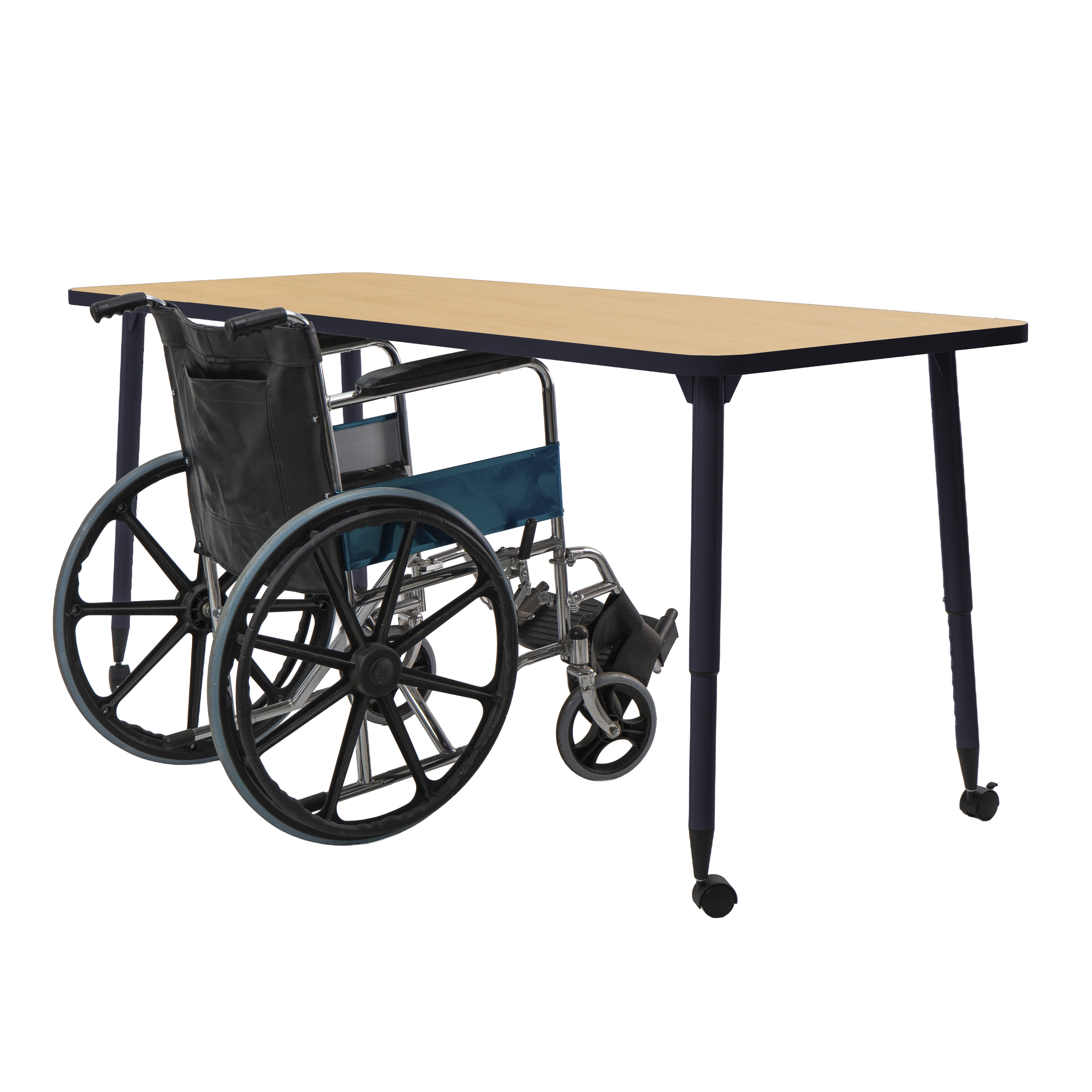 Adapte 30" x 72" Rectangle Activity Table with Adjustable Tapered Legs - Maple/Navy