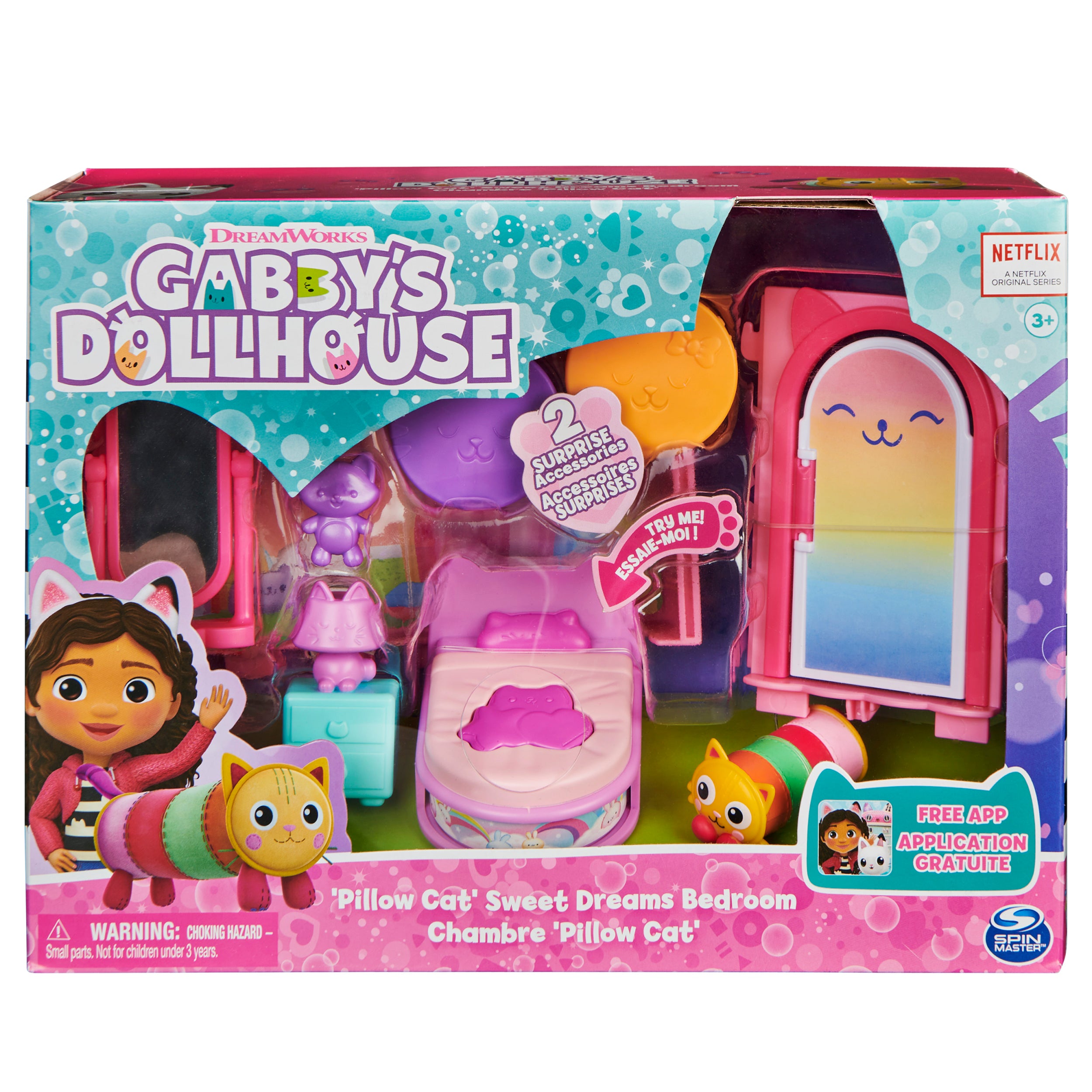 Gabby’s Dollhouse, Sweet Dreams Bedroom with Pillow Cat Figure and 3 Accessories, 3 Furniture and 2 Deliveries, Kids Toys for Ages 3 and up