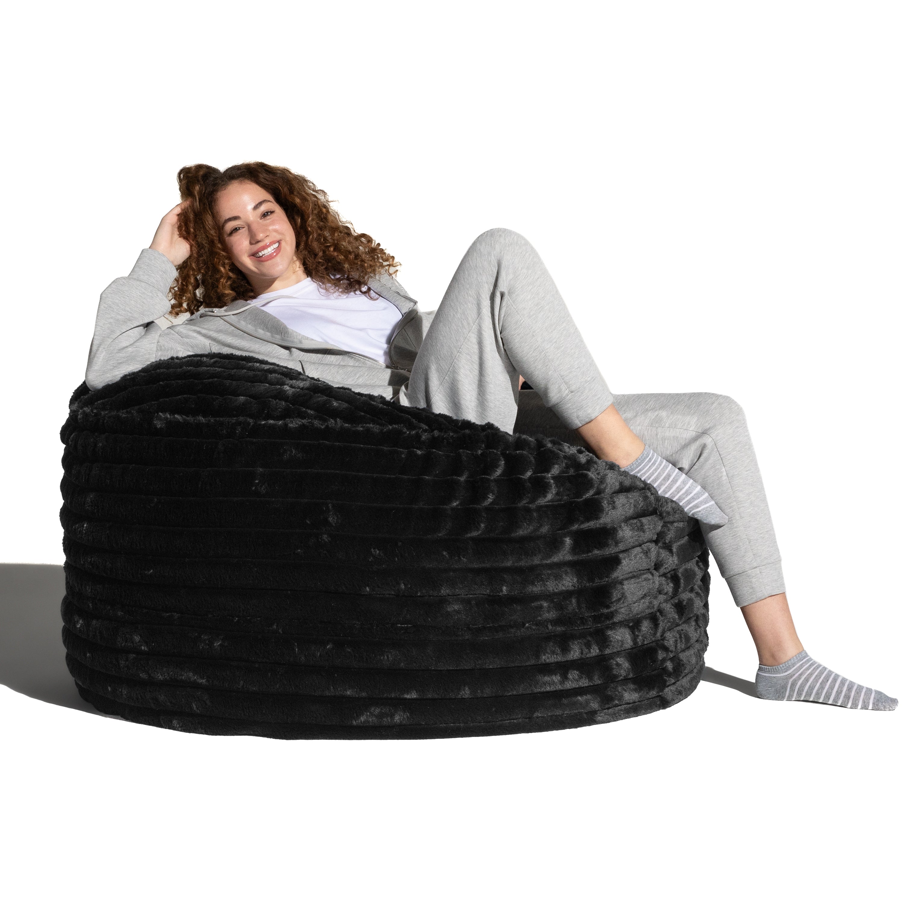 Jaxx Saxx 4ft - Large Round Bean Bag for Adults - Made in the USA - Luxuriously Soft Plush Faux Fur, Black