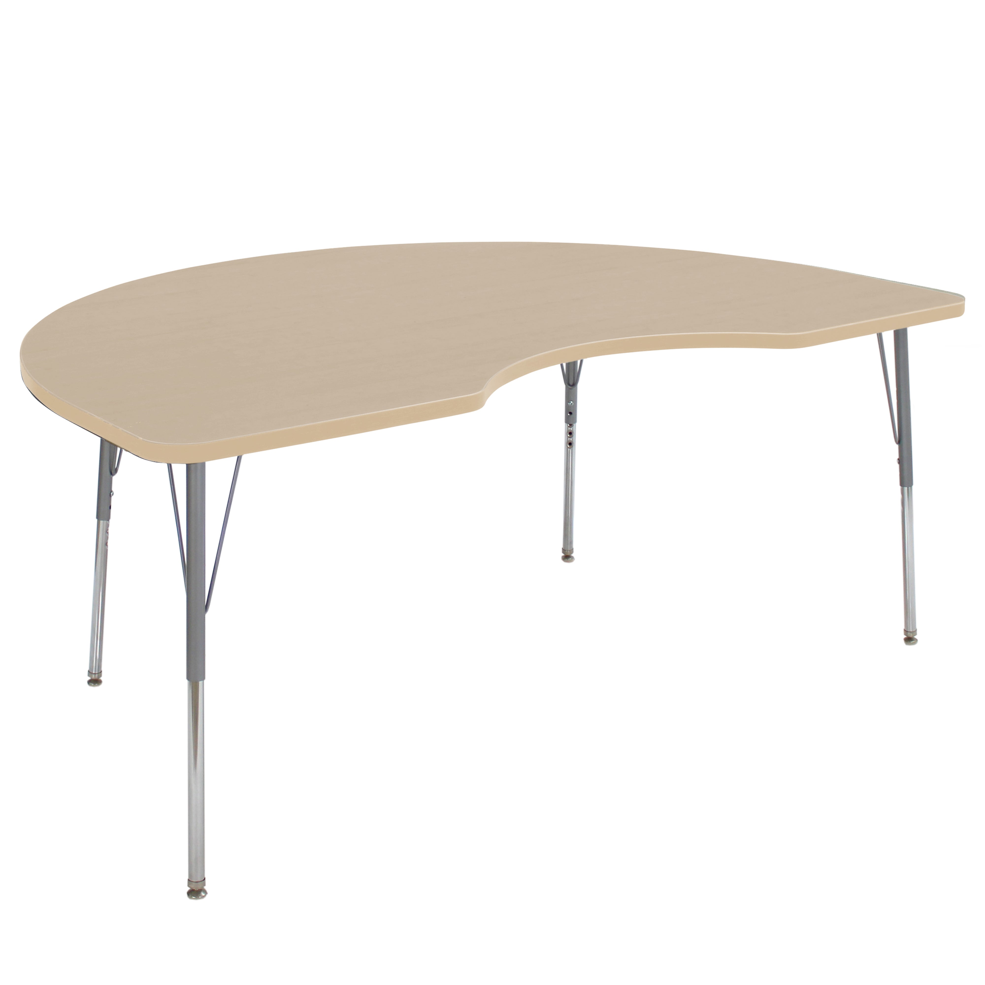 48" x 72" Kidney La Madera Activity Table with Standard Legs - Maple Grain/Silver