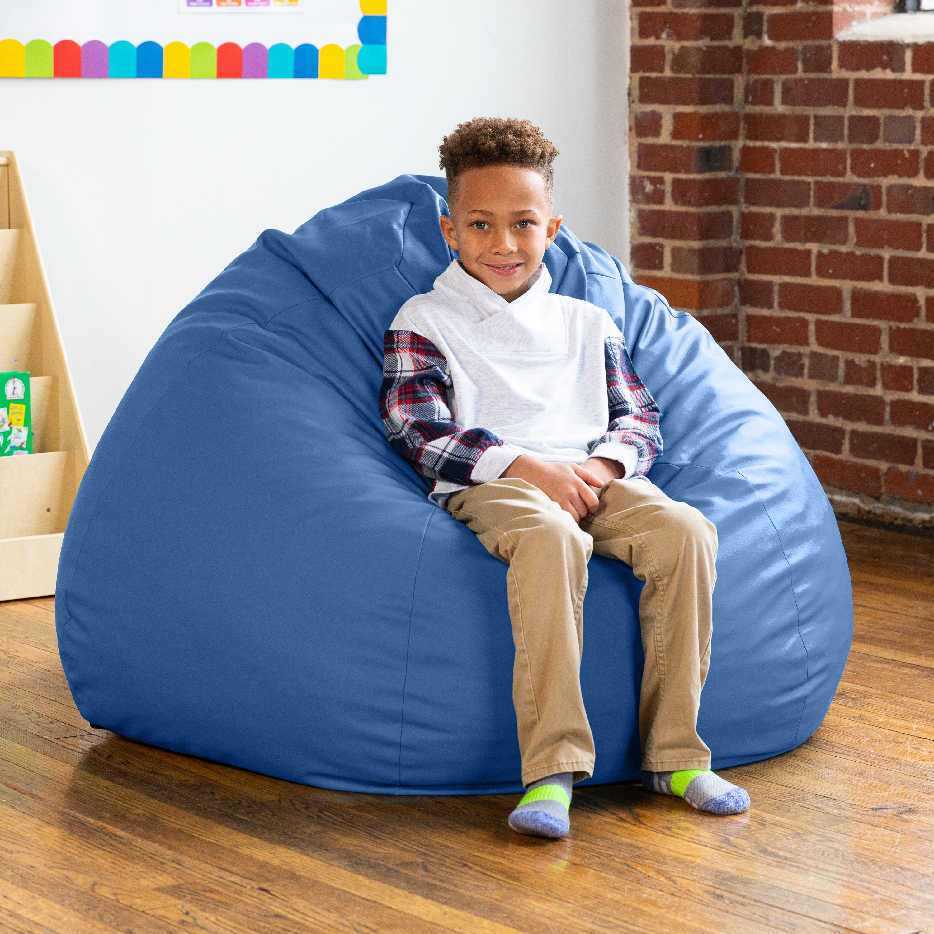 Jaxx Gumdrop Commercial Grade Bean Bag for Educational Environments, Large Size - Premium Vinyl - Royal Blue