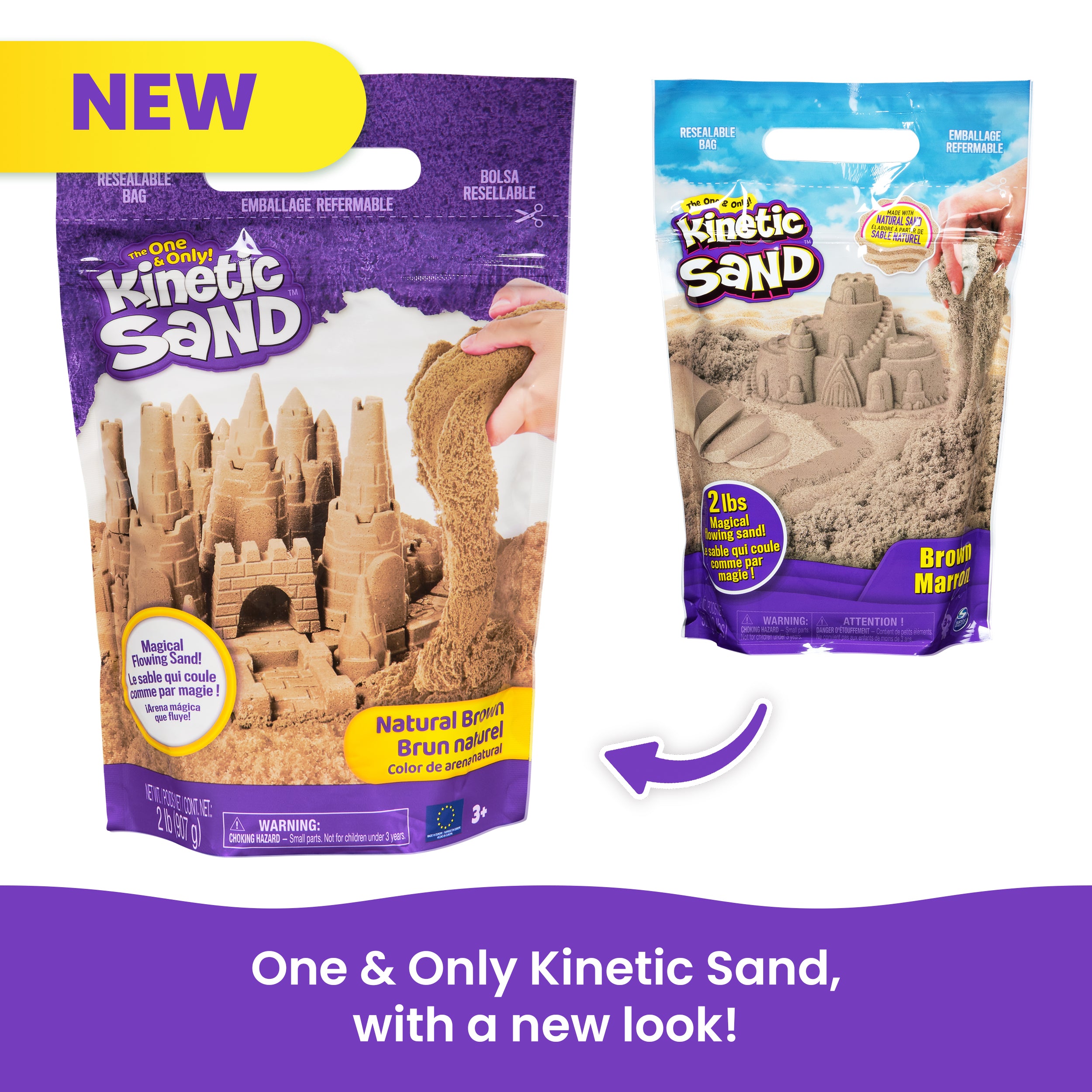 Kinetic Sand, 2lb Brown Play Sand, Moldable Sensory Toys for Kids, Resealable Bag Packaging May Vary, for Ages 3 and up