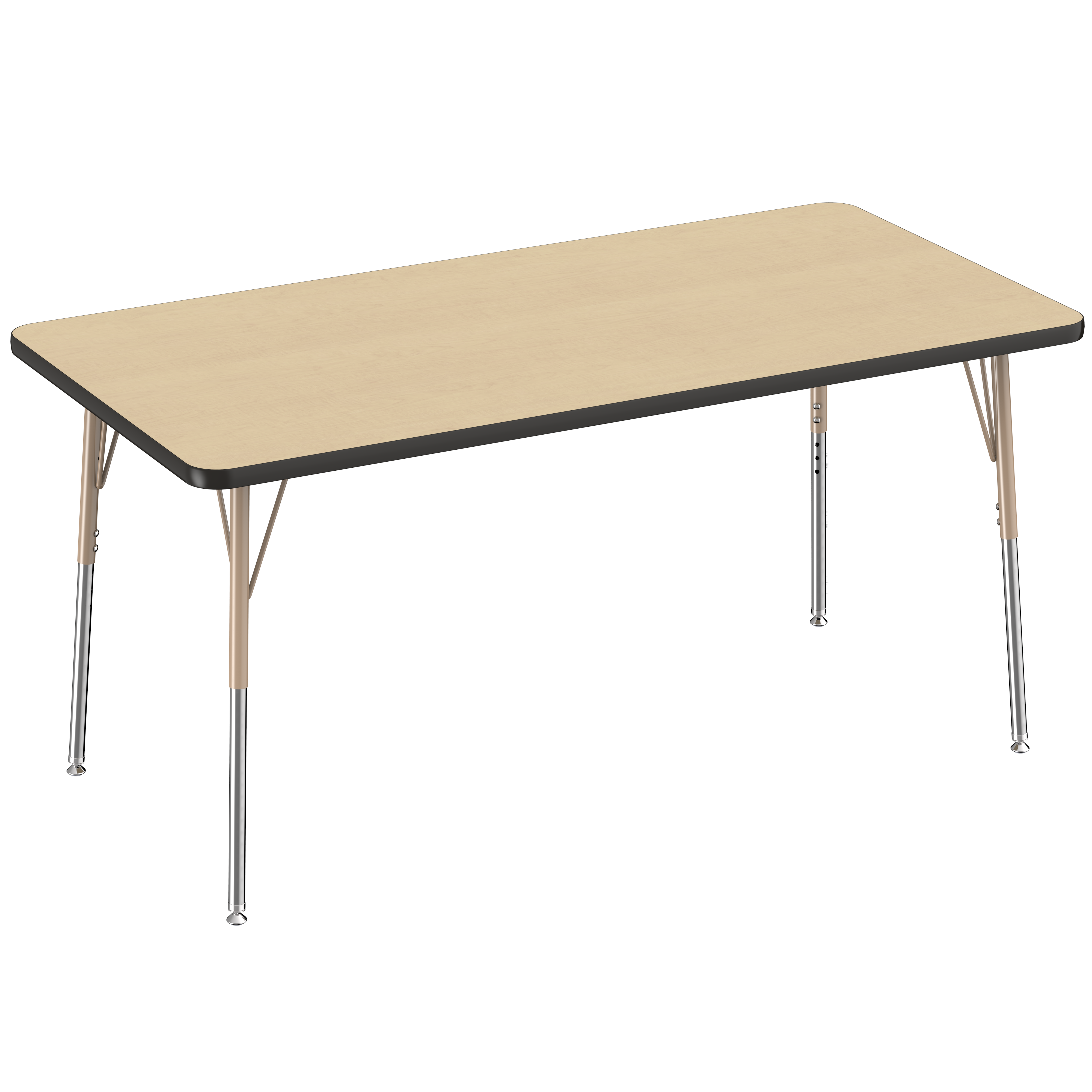 30" x 60" Rectangle T-Molding Activity Table with Adjustable Standard Swivel Glide Legs - Maple/Black/Sand