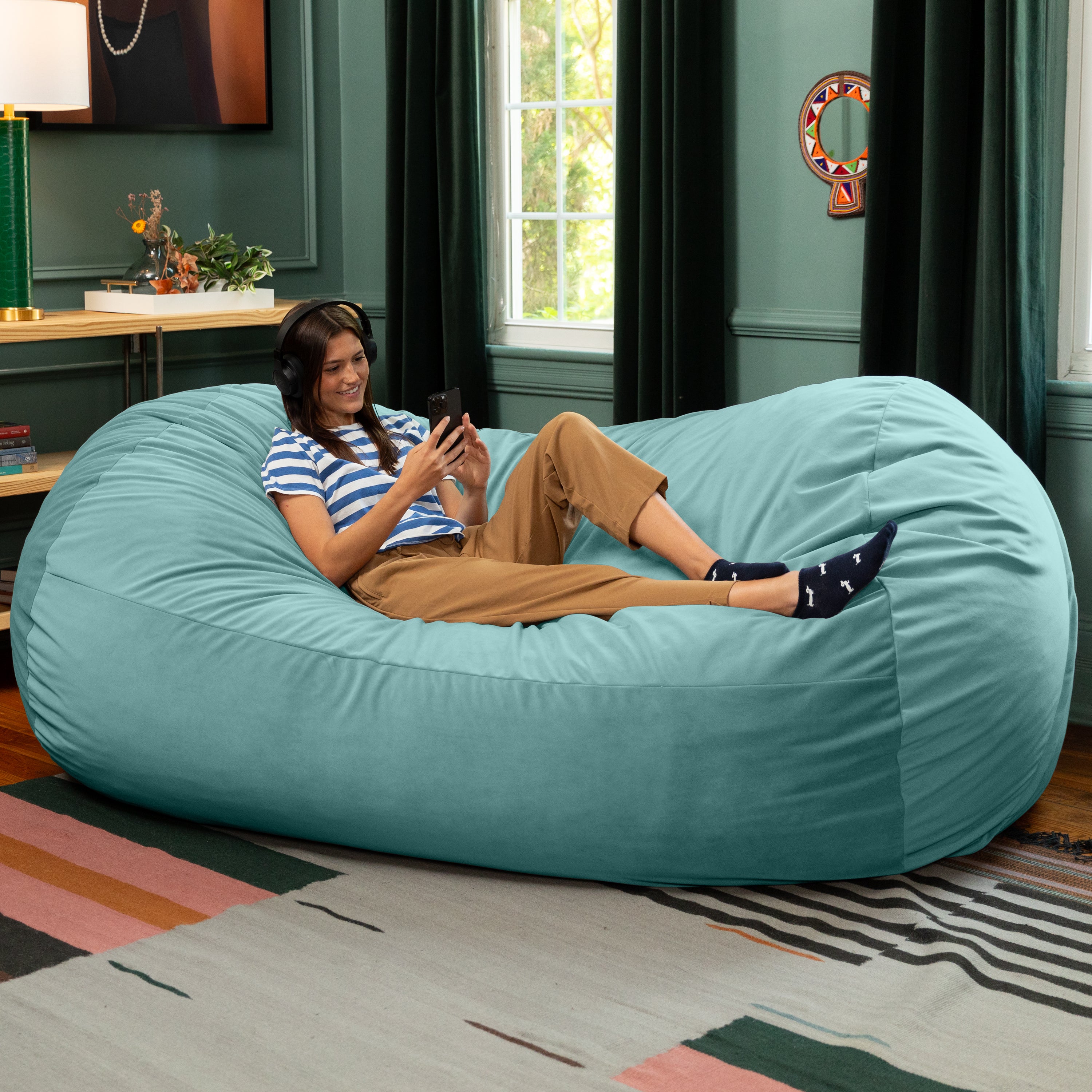 Jaxx Grand Lounger 7 Foot Bean Bag Sofa -Lush Velvet Turquoise