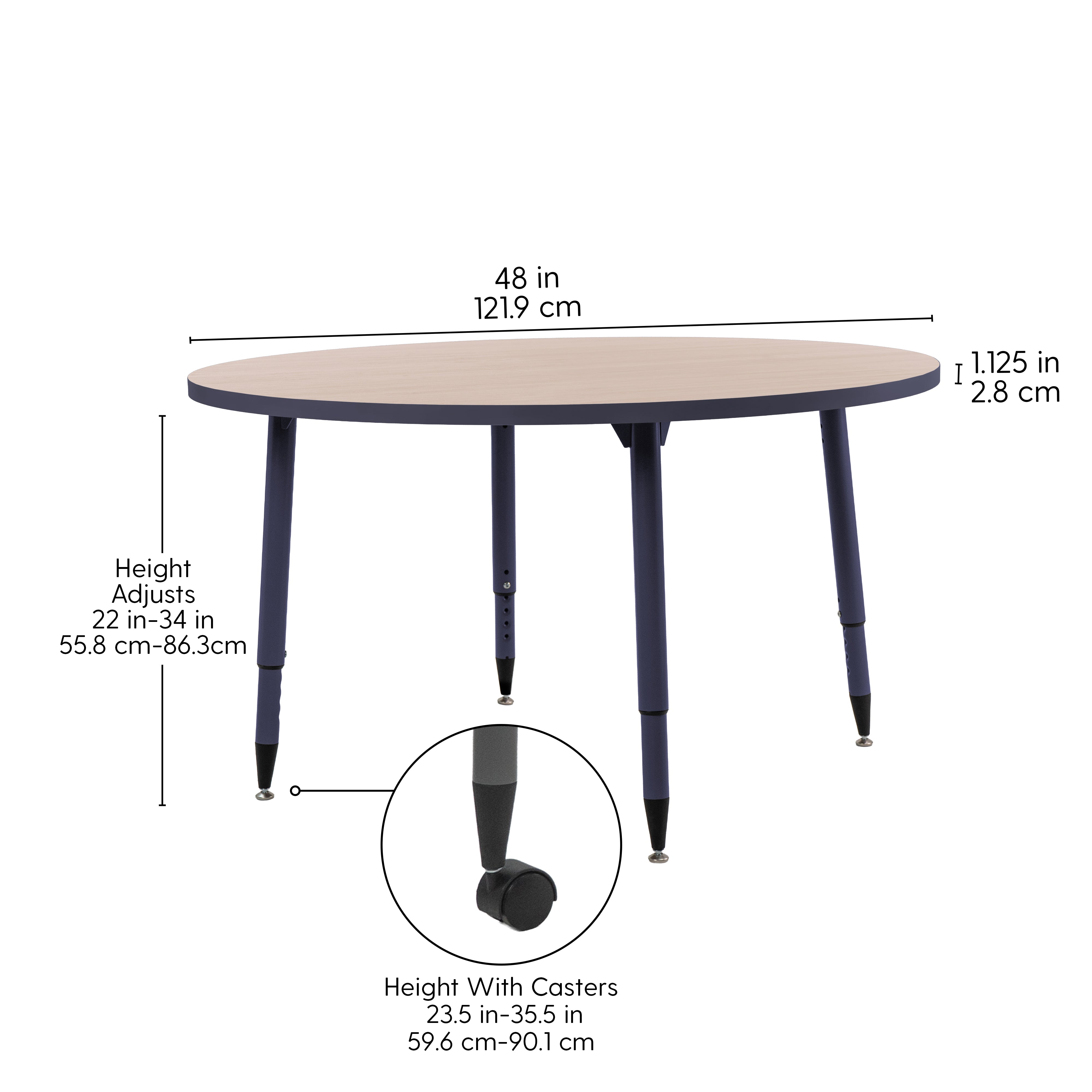 Adapte 48" Round Thermofused Activity Table with Adjustable Tapered Legs - Asian Sand/Navy