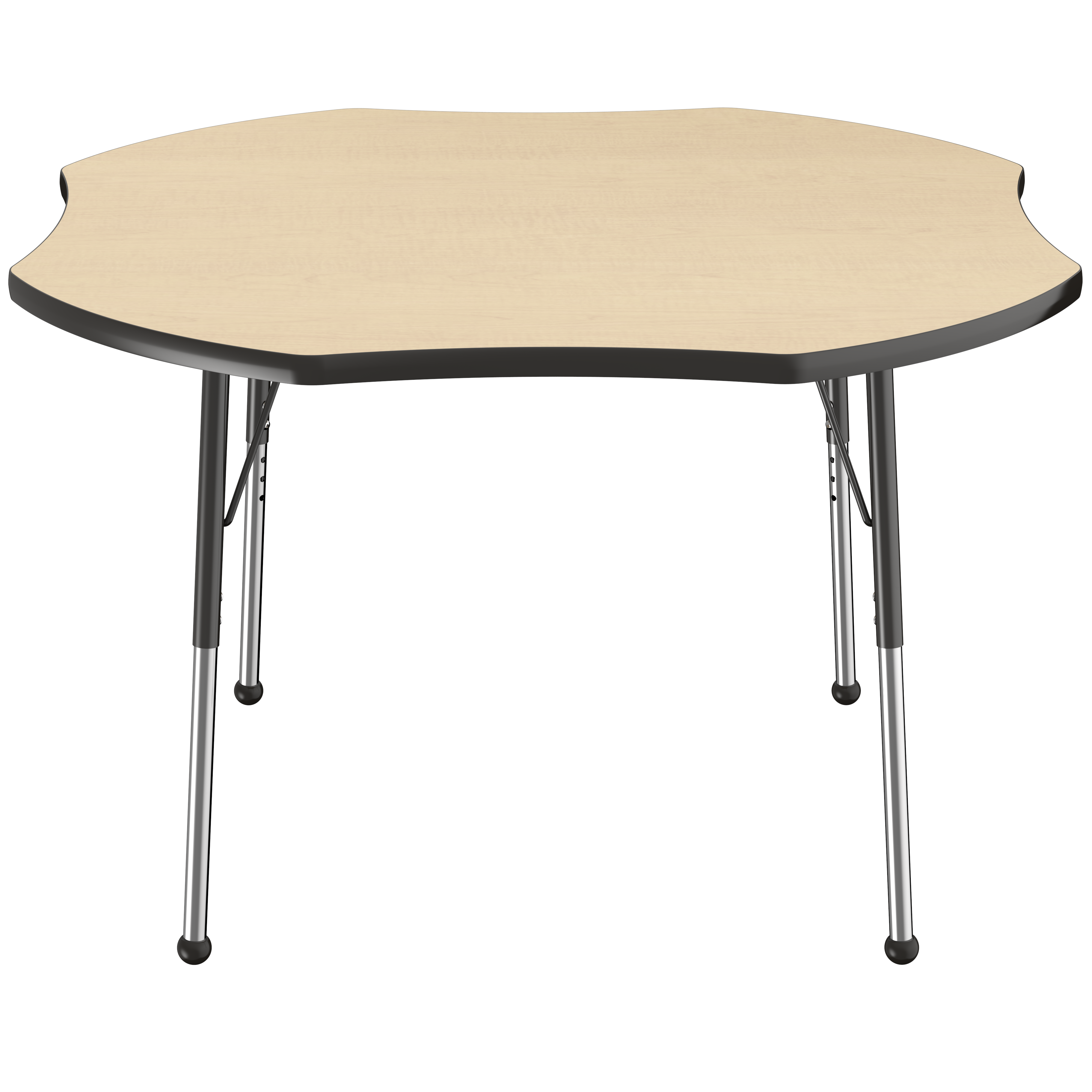 48" x 48" Clover T-Molding Activity Table with Adjustable Standard Ball Glide Legs - Maple/Black