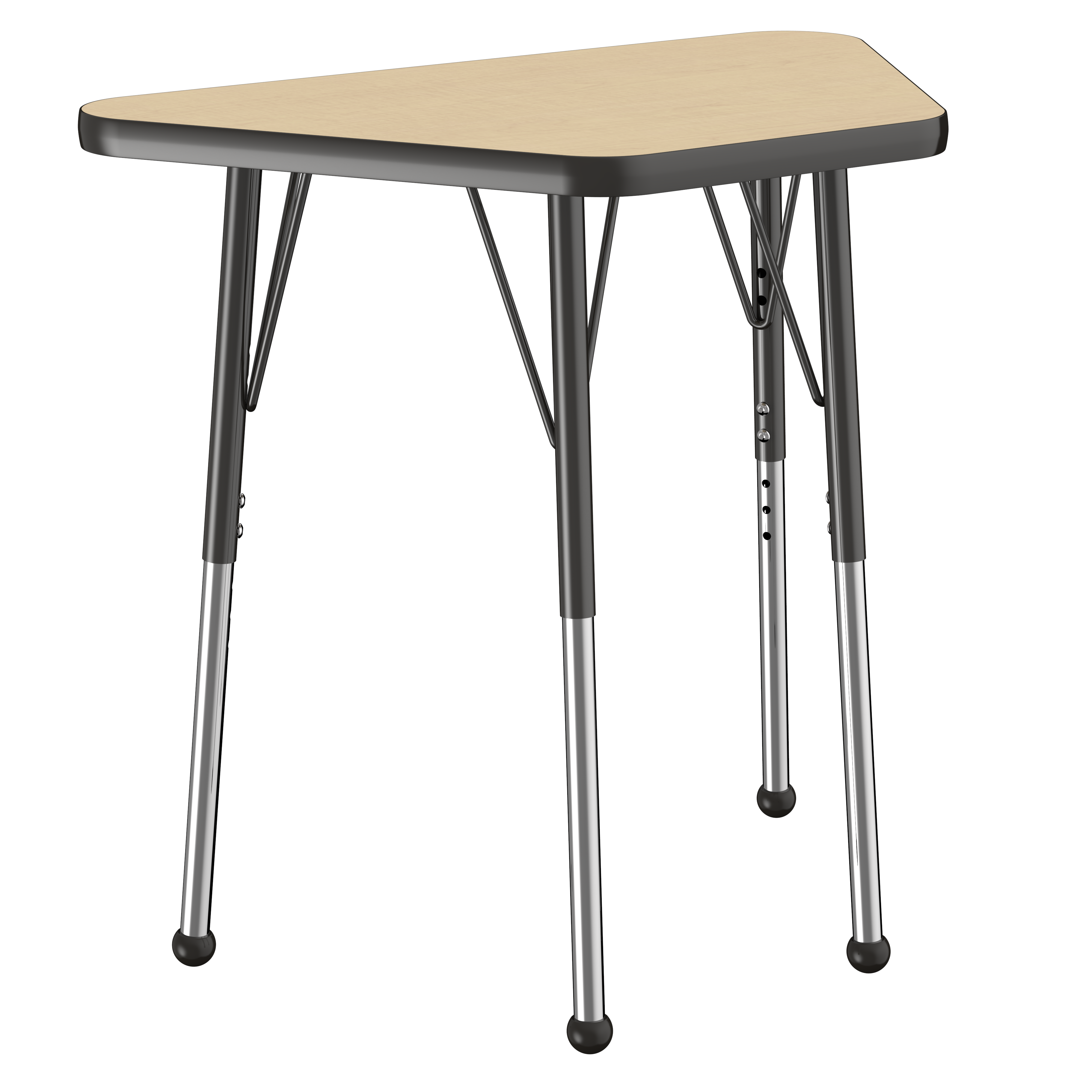 18" x 30" Trapezoid T-Molding Activity Table with Adjustable Standard Ball Glide Legs - Maple/Black